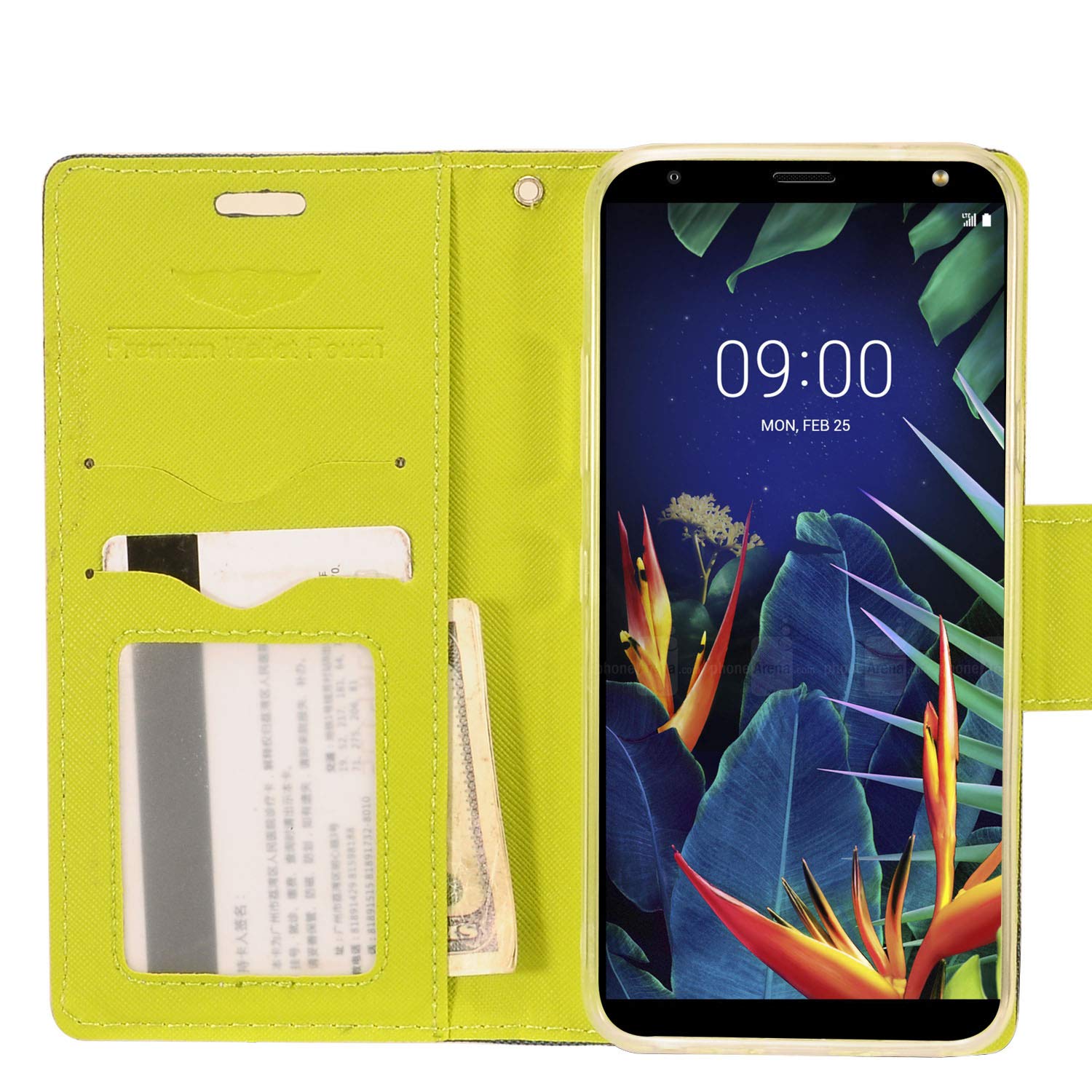 Z-GEN Denim Fabric Flip Wallet Phone Case for LG K40/Harmony 3/Xpression Plus 2 (2019) LM-X420/LG Solo LTE L423DL - CT5 Green & Dark Blue - Perfect for Everyday Protection & Style