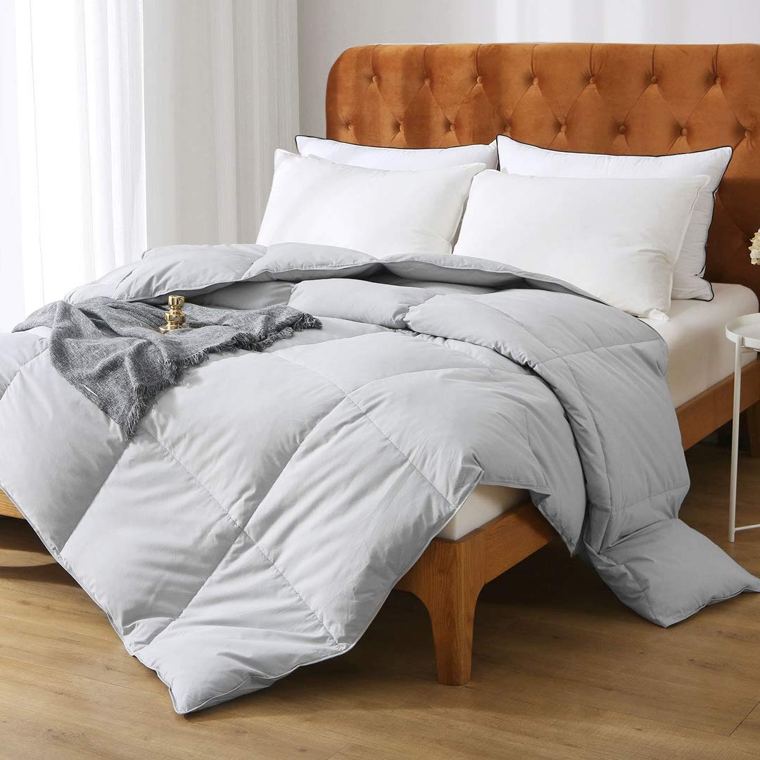 Premium 100% Organic Cotton King Size Down Comforter - Medium Warmth All-Season Gray Feather Duvet Insert with Corner Tabs (106