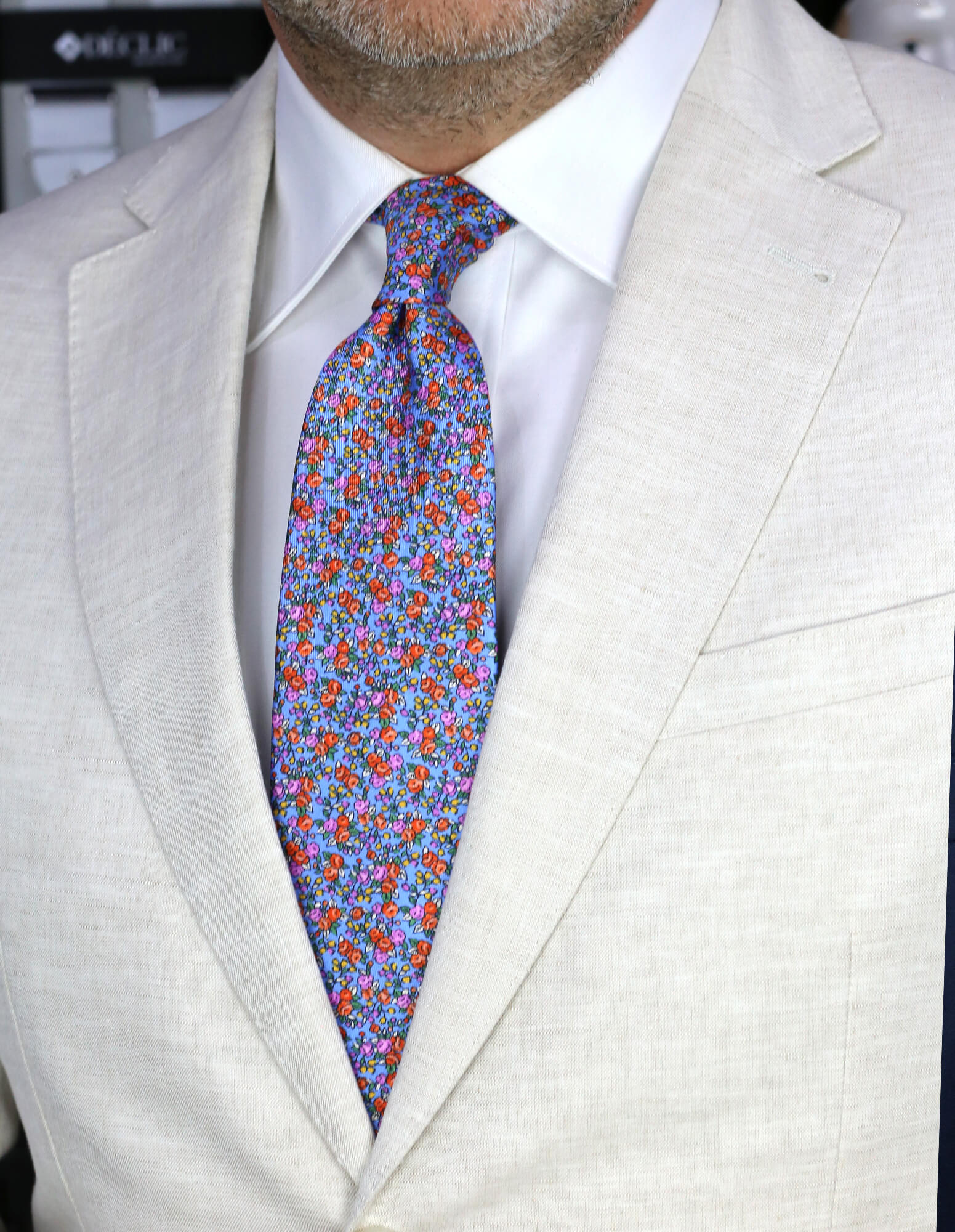 CANTINI Omero Floral Tie for Men - Elegant Blue Silk Necktie for Weddings, Business & Formal Occasions