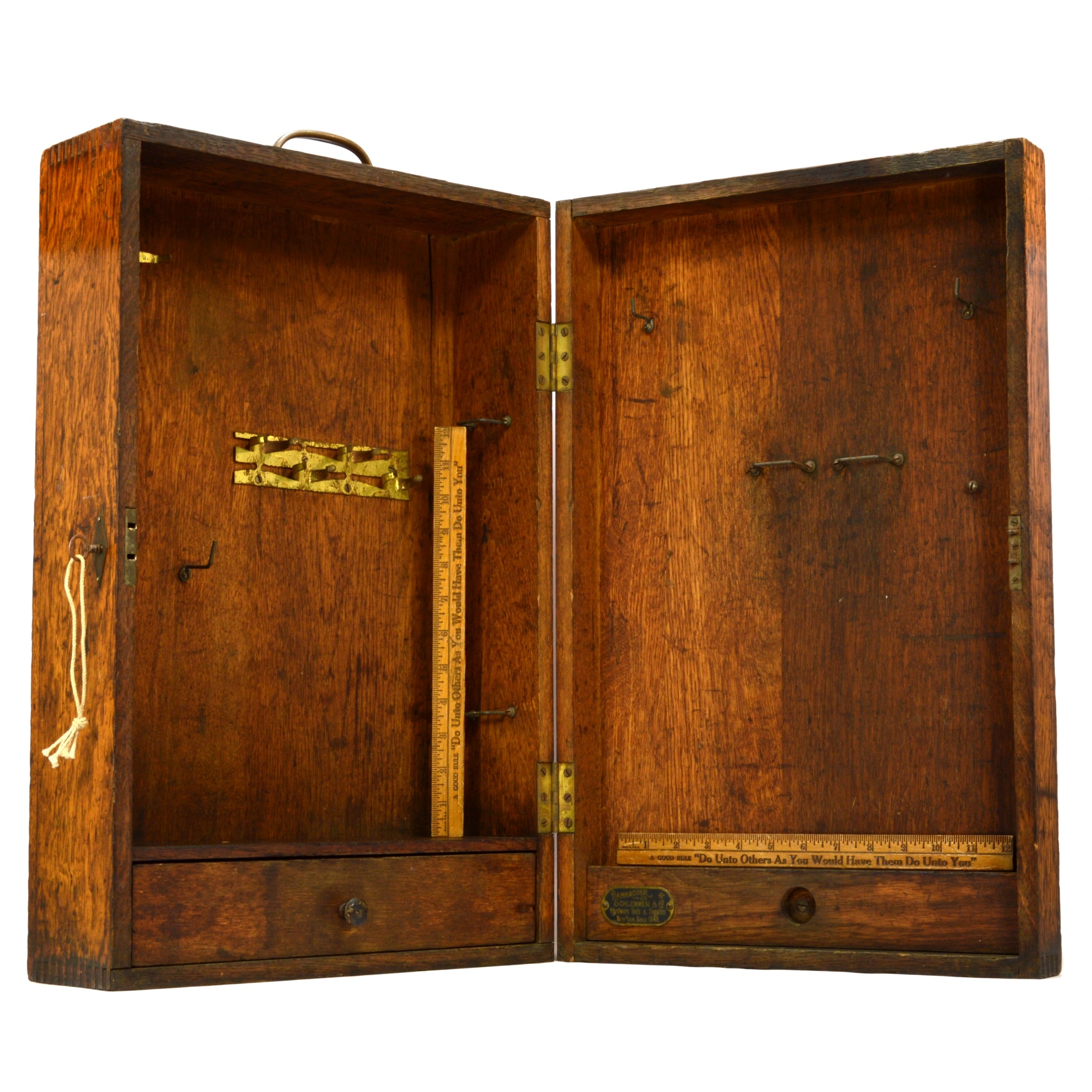 Antique Hammacher Schlemmer & Co. Oak Wood Tool Box Wall Cabinet - Vintage Storage for Garage, Workshop & Home Decor