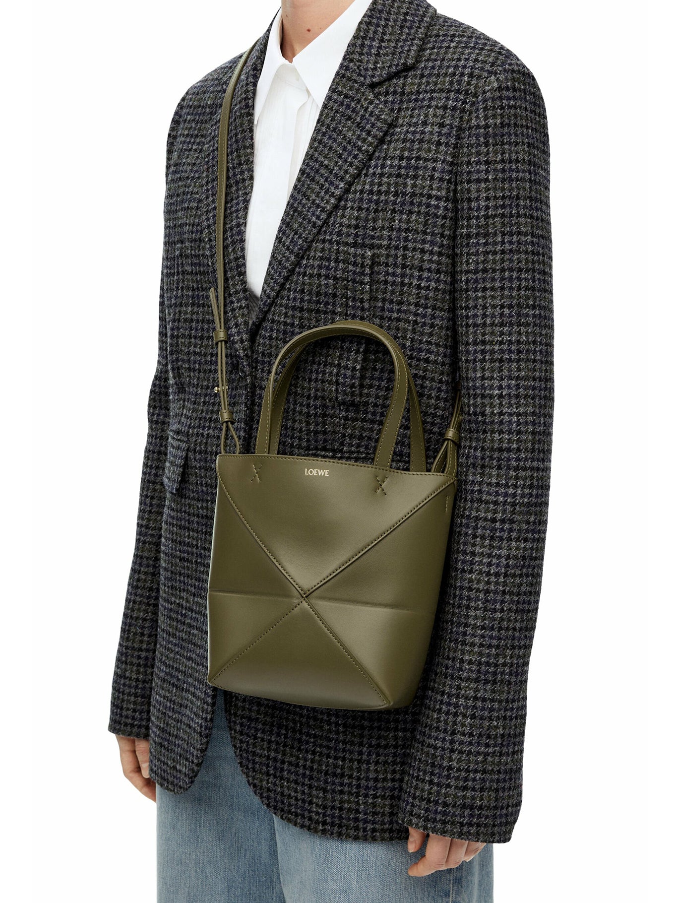 Shiny Calfskin Puzzle Fold Tote Mini Bag - Stylish & Compact Handbag for Women, Perfect for Travel, Shopping & Everyday Use