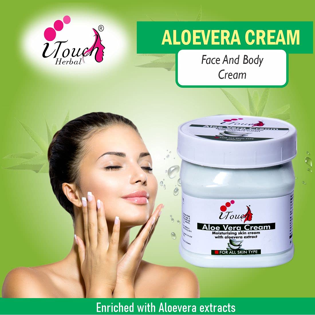 I TOUCH Herbal Aloe Vera Cream for Face & Body - Moisturizing, Whitening & Brightening Cream | Softening & Nourishing Skin Care | 500ml | Perfect for Dry Skin, Sunburn Relief & Daily Hydration