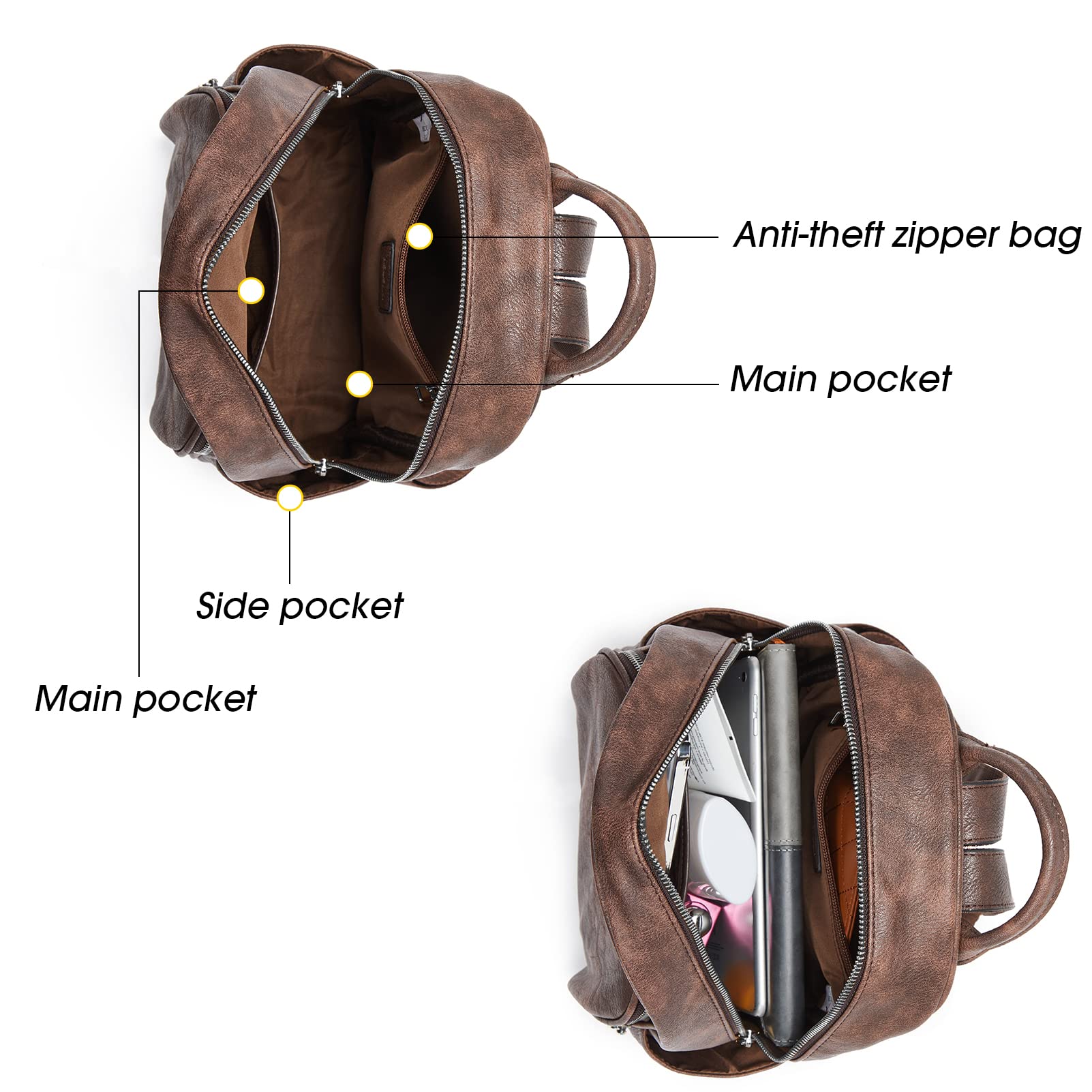 Telena Small Leather Backpack Purse for Women & Girls - Cute Mini Backpack Shoulder Bag for Travel, School, Work & Daily Use | Durable & Stylish Crossbody Bag
