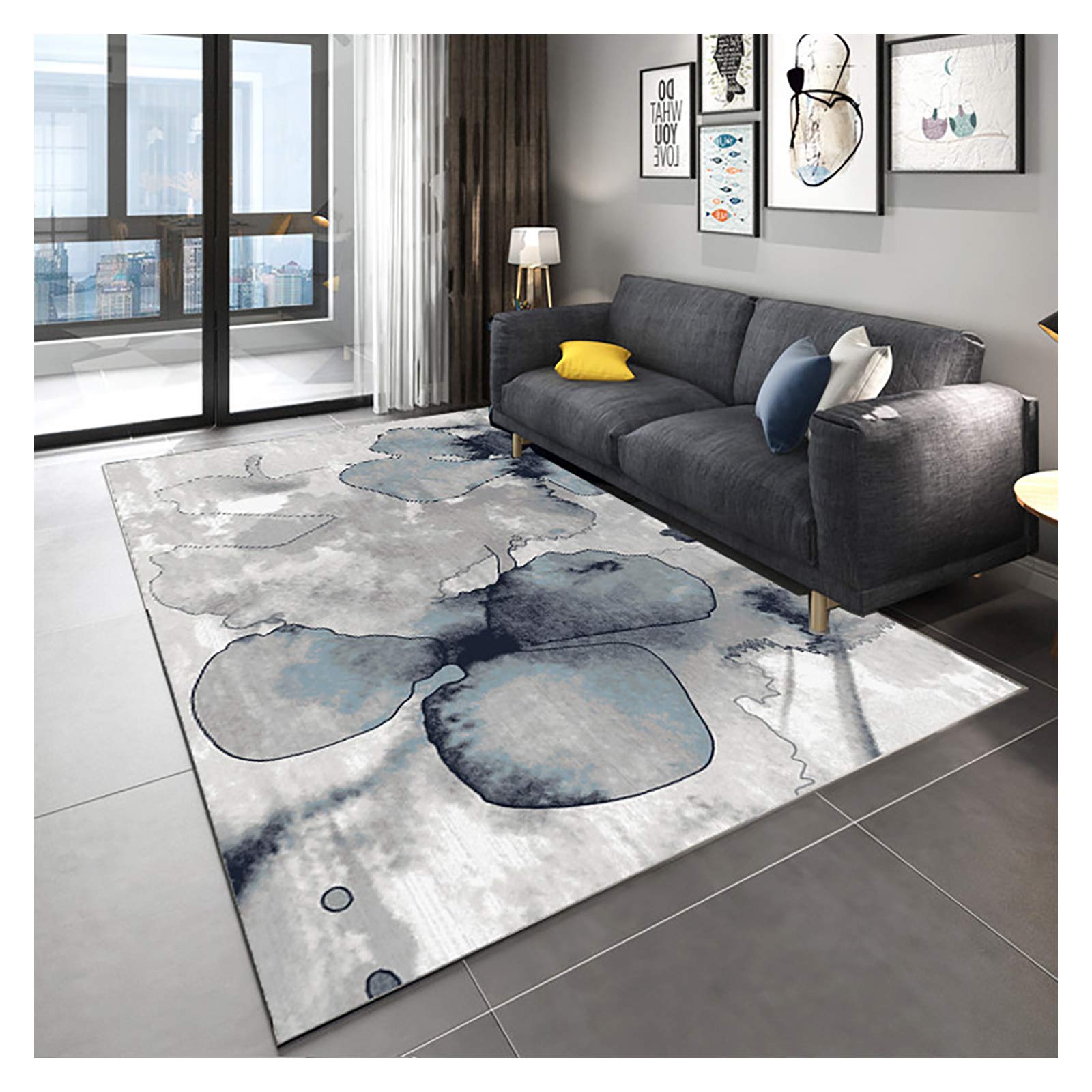 GJCC Machine Washable Non-Slip Area Rug - Soft & Comfy 2.5'x9' Blue Gray Carpet for Living Room, Bedroom, Dorm | Home Decor Floor Mat Perfect for High-Traffic Areas & Cozy Spaces