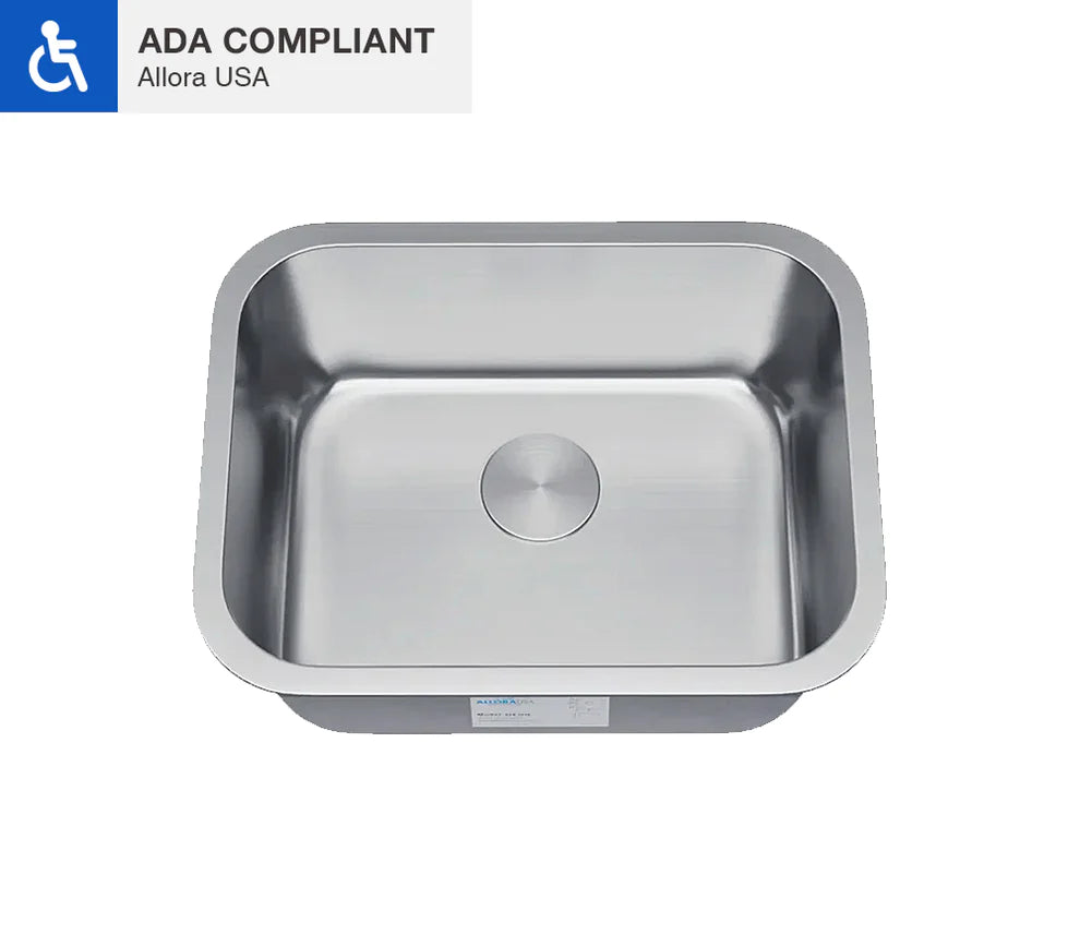 Allora USA ADA 2318 23-Inch Undermount Single Bowl Stainless Steel Kitchen Sink - 18 Gauge, 23