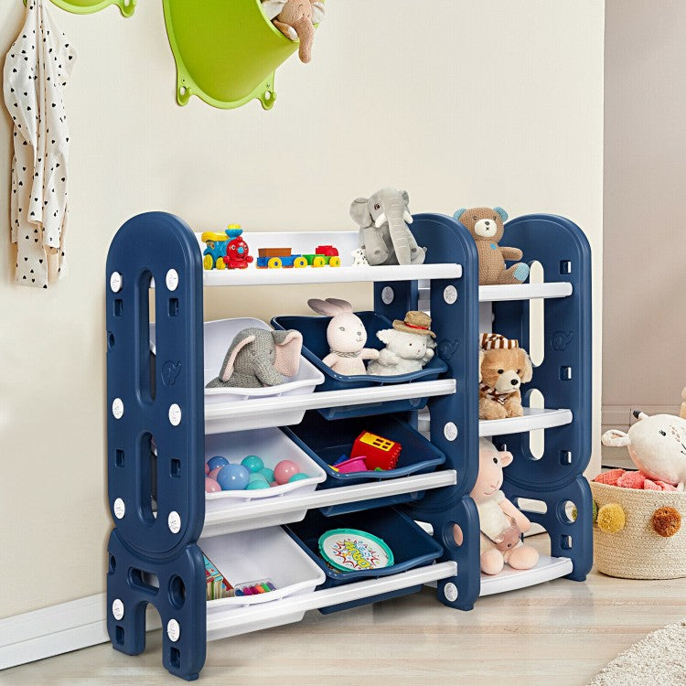 Blue Kids Toy Storage Organizer with Bins & Multi-Layer Shelf - Bedroom & Playroom Organization Solution for Toys, Books & Games | Perfect for Home, Daycare & Montessori Classrooms