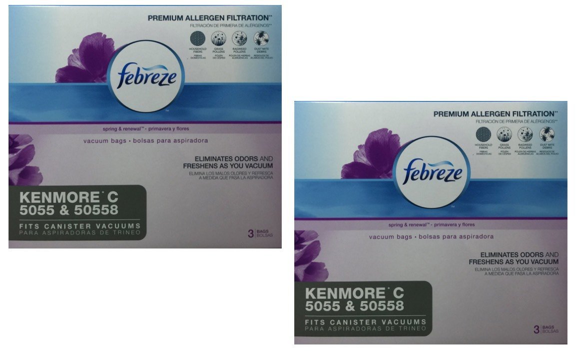 Febreze Odor Eliminating Vacuum Bags - Compatible with Kenmore C5055 & C50558 - 3 Bags per Pack (6 Total Bags) - Fresh Scent for Pet Hair, Dust & Allergies - Perfect for Home Cleaning & Storage
