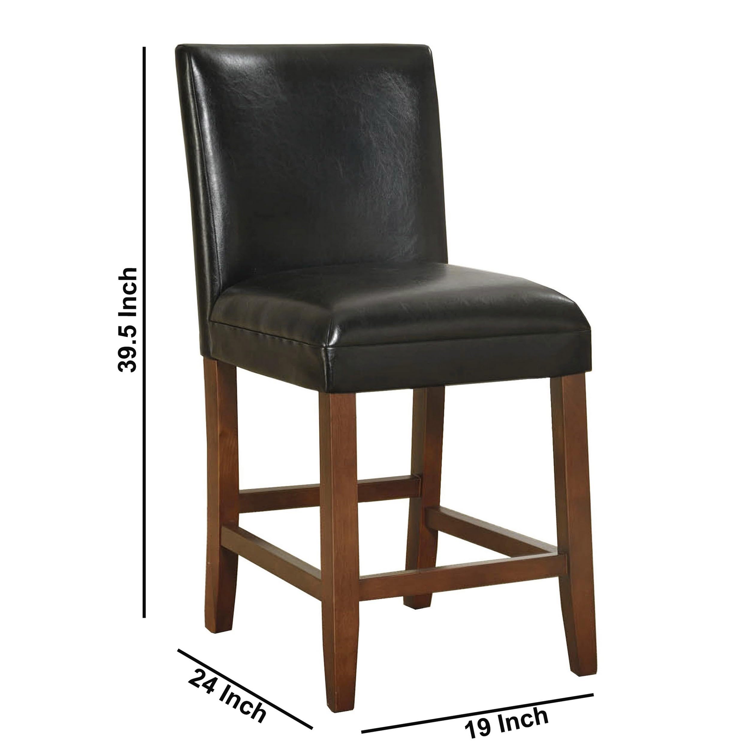 Homepop Classic Counter Height Bar Stools 24 Inch - Faux Leather Upholstered Bar Stools for Kitchen Island, Breakfast Nook & Home Decor - Single Pack (Black)