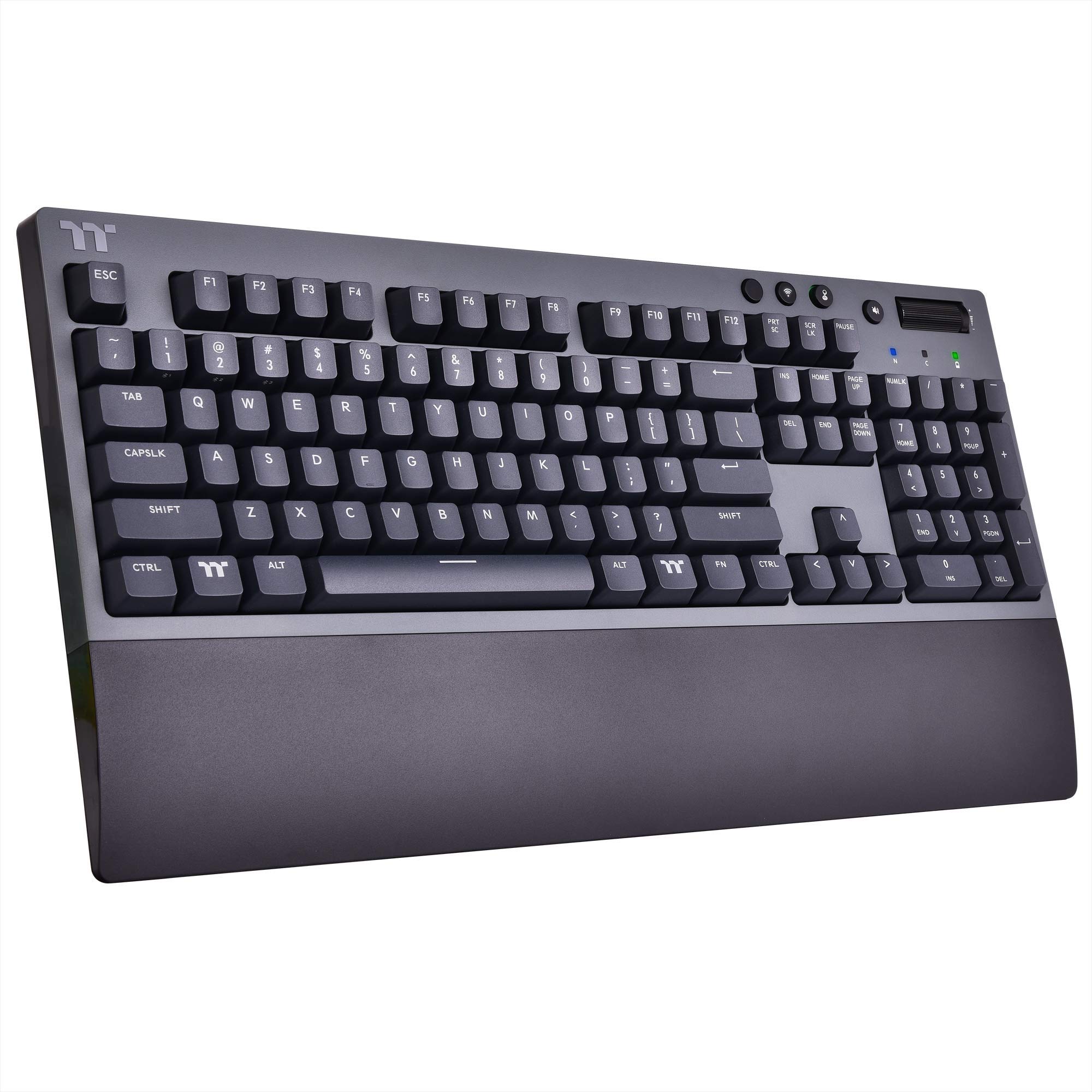 Thermaltake W1 Wireless Mechanical Gaming Keyboard - Cherry MX Blue Switches, 2.4GHz & Bluetooth 4.2 Dual Mode, Low Energy Tech, USB Type-C (Titanium Gray) - Perfect for PC Gaming, Office Work & Streaming Setup