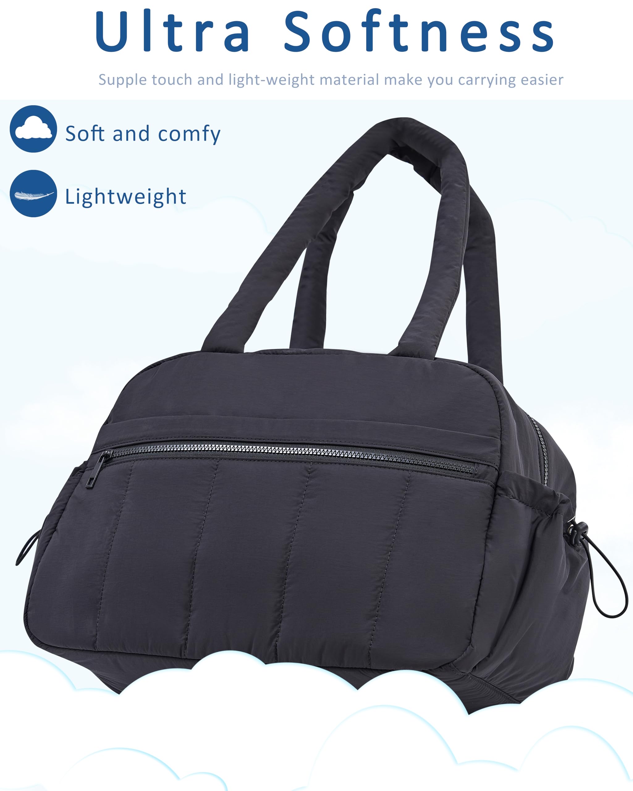 Puffer Duffle Bag for Women - Lightweight Weekender Travel Bag with Laptop Compartment & Wet Pocket, Perfect for Gym, Hospital Delivery & Airplane Carry-On | Great for Workouts, Maternity Trips & Weekend Getaways