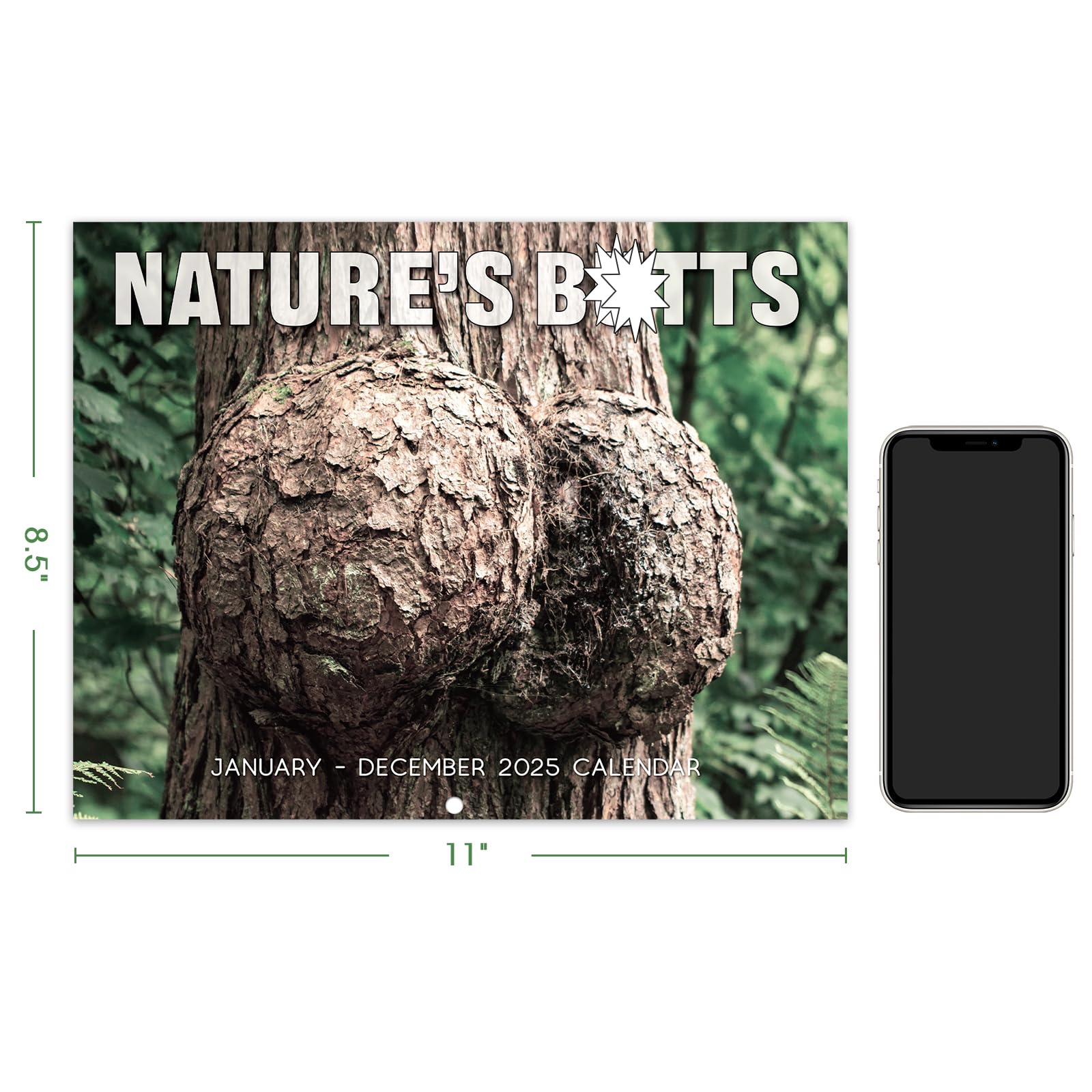 Funny 2025 Wall Calendar - White Elephants Nature's Butts | Thick Paper 8.5
