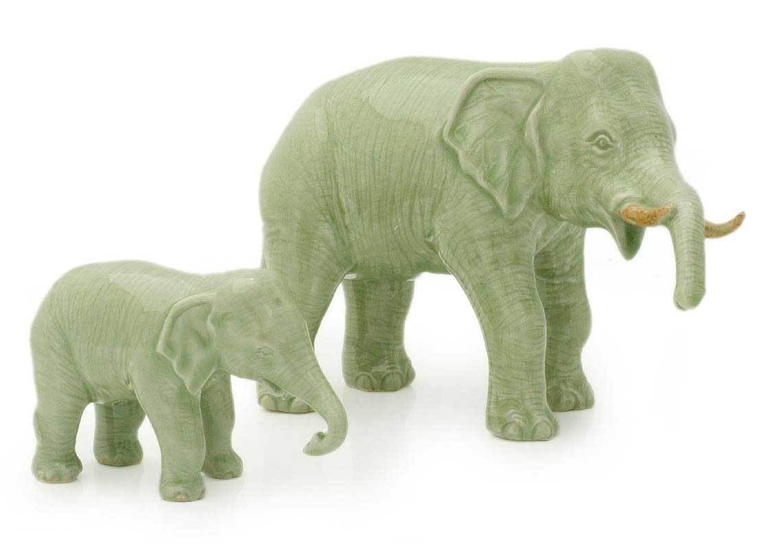 NOVICA Green Celadon Ceramic Elephant Sculpture - 5.5 Inch Tall Handcrafted Father & Baby Elephant Figurine - Perfect for Home Decor, Gift Giving & Asian-Inspired Interior Design