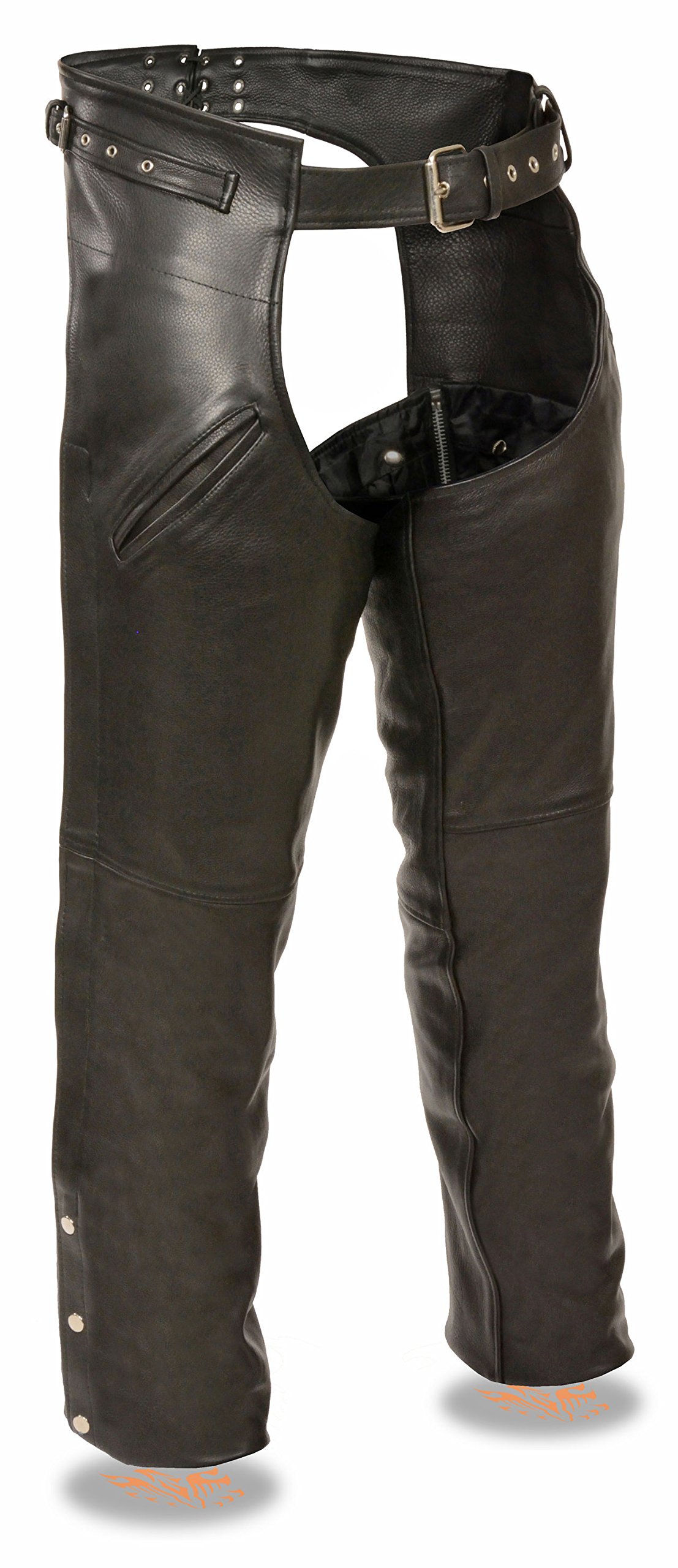 Milwaukee Leather Men's Gun Holster Leather Chap with Thigh Pockets - Black, Large Size | Perfect for Motorcycle Riding, Hunting & Outdoor Activities