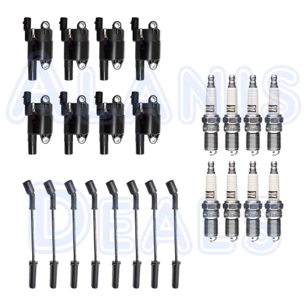 8 Herko Ignition Coils + 8 Platinum 3013 Spark Plugs + 8 Herko Spark Plug Wires Kit for GM Vehicles (24-Piece Set) - Compatible with Chevy, GMC, Cadillac, Buick - Perfect for Engine Tune-Ups & Performance Upgrades