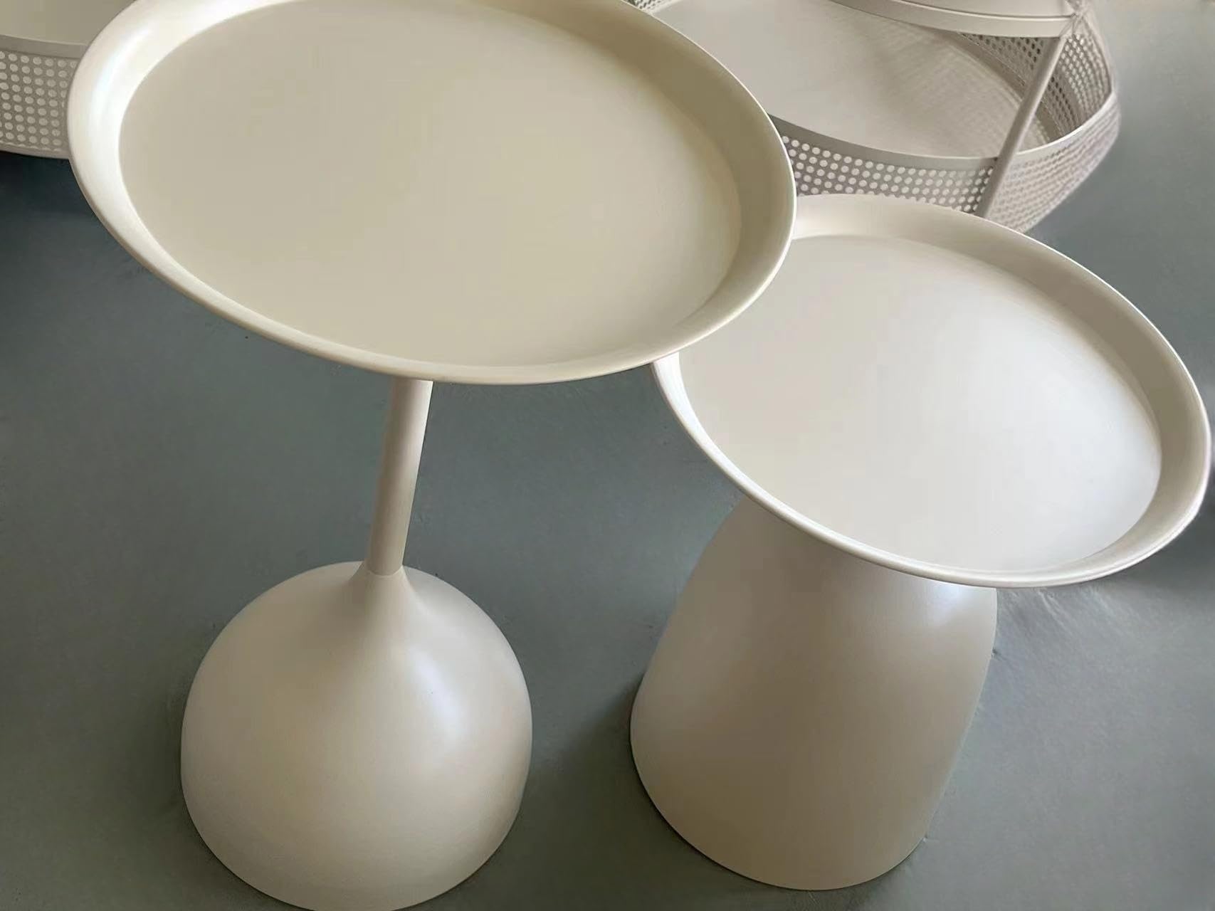 Modern Round Nesting Side Tables Set - Beige Metal End Tables for Living Room, Bedroom & Sofa | Coffee Table, Console Table & Pedestal Table for Home Decor