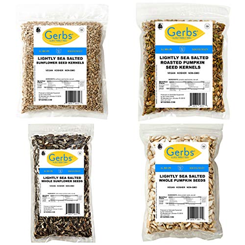 GERBS Mega Lightly Salted Bulk Pumpkin Seeds & Sunflower Seeds (Kernels & In-Shell) - Allergen Free, Non-GMO, Vegan, Keto & Paleo Friendly Snacks - Perfect for Healthy Eating, Trail Mix & Gift Baskets