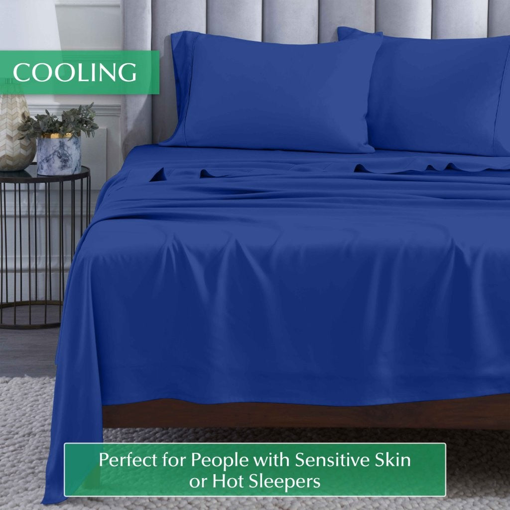 300 Thread Count Rayon Bamboo Deep Pocket Sheet Set - Ultra Soft & Breathable Bed Sheets for Queen Size Mattress - Perfect for Hot Sleepers & All-Season Comfort