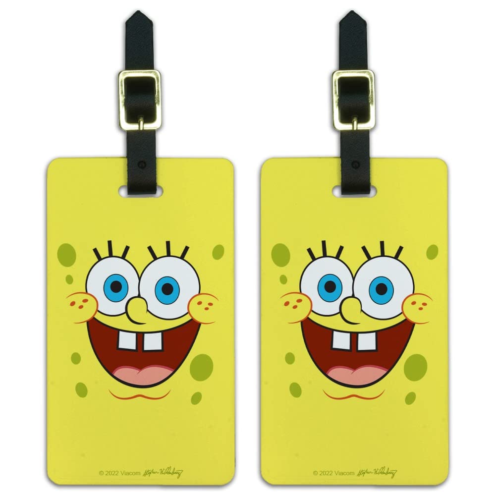SpongeBob SquarePants Funny Luggage ID Tags - 2-Pack Waterproof Suitcase Tags for Travel Bags & Carry-Ons | Perfect for Kids, Vacation & Airport Identification