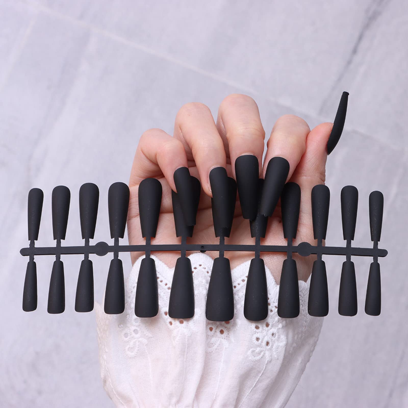 DSRTJTYKY Matte Press On Nails - Long Coffin Fake Nails with Ballet Tips, Solid Color Artificial Nails for Nail Art (No Glue Needed) - Perfect for Parties, Weddings & Everyday Wear