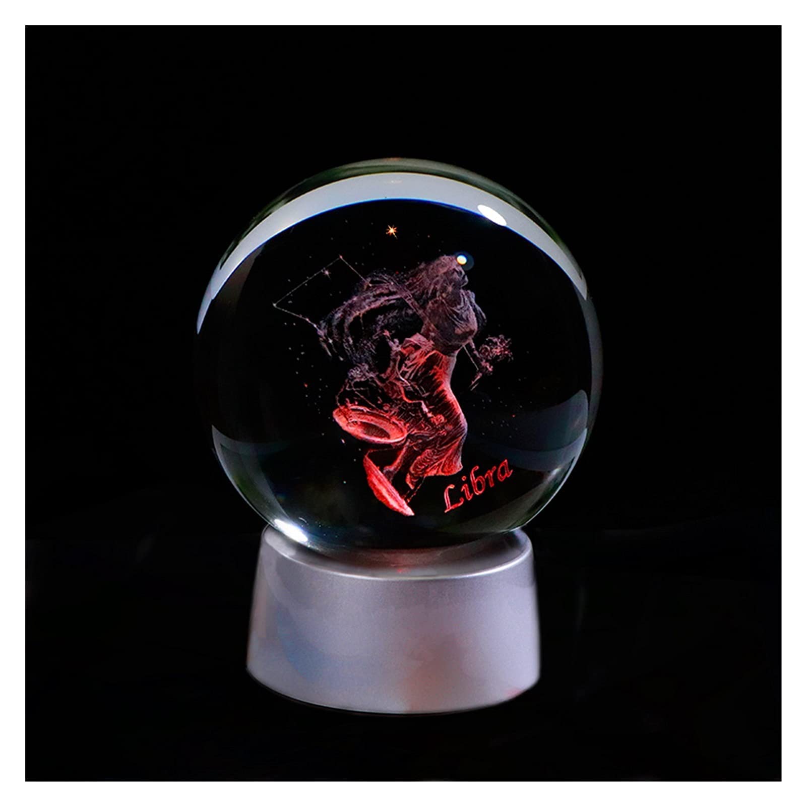 FOUNDLINE 3D Zodiac Glass Ball with LED Lights - 12 Constellation Globe Home Decor, Horoscope Sign Gift for Leo (8cm) & Libra (6cm) - Perfect for Bedroom, Office Desk & Astrology Lovers Decoration