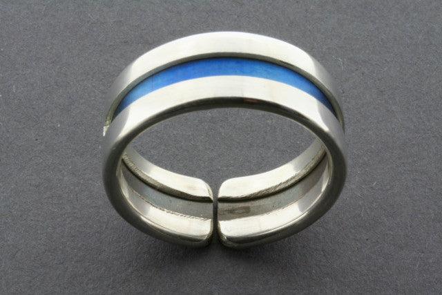 Titanium and Sterling Silver Line Ring in Blue - Elegant Jewelry for Men and Women - Perfect for Everyday Wear, Gifts, and Special Occasions