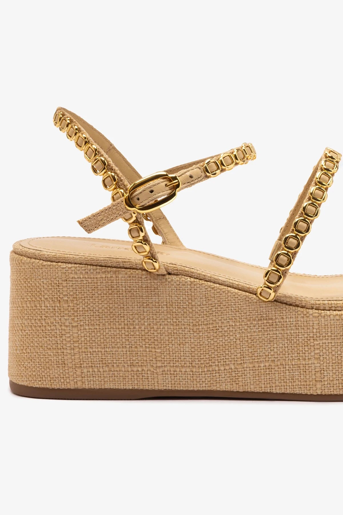Gio Milanina Beige Raffia Flatform Sandals for Women - Comfortable Summer Wedge Sandals for Beach, Vacation & Casual Outings