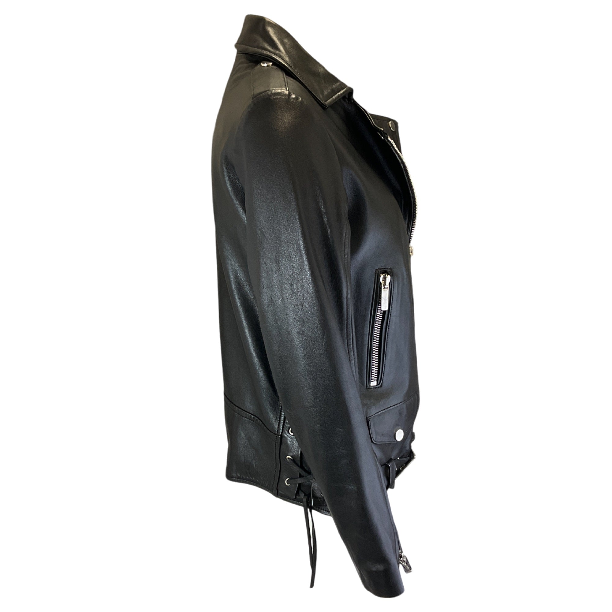 Nour Hammour Black Lambskin Leather Moto Zip Jacket for Women - Stylish Biker Jacket with Zipper Closure - Perfect for Motorcycle Riding, Night Out & Casual Wear