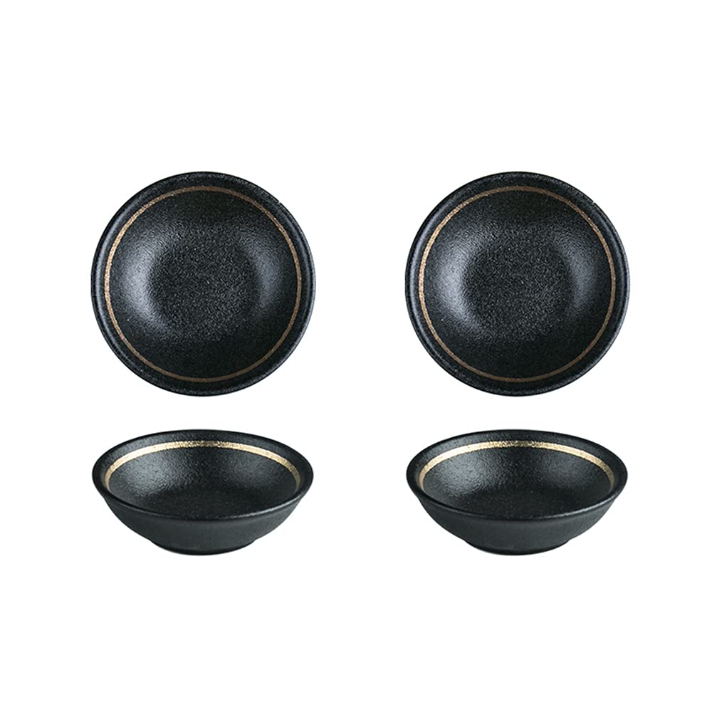 Colias Wing Black Series Gold Lines Porcelain Side Dish Bowls - Set of 4 (Gold & Black) - Perfect for Soy Sauce, Seasonings, Sushi Dipping, and Asian Dining Tableware