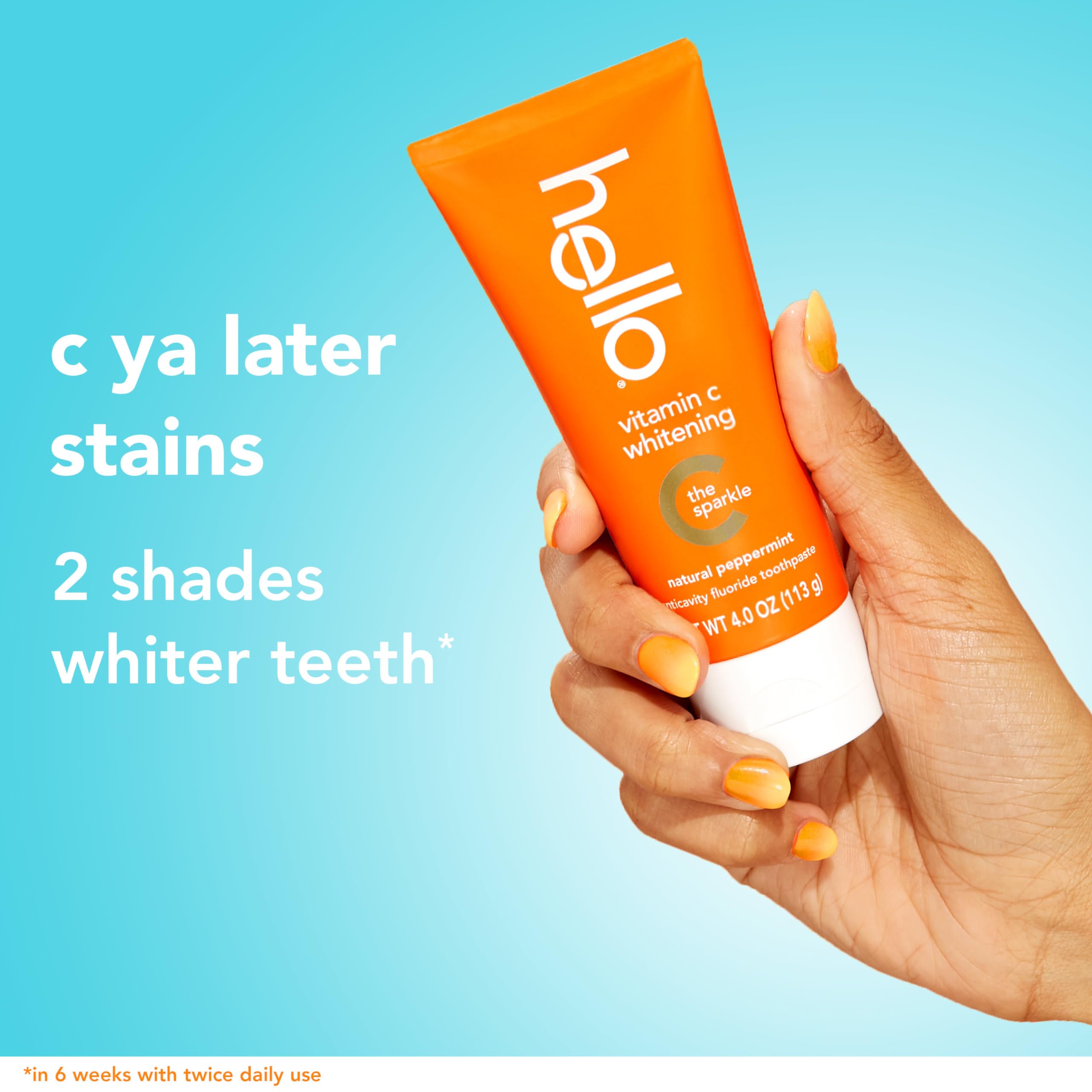Hello Vitamin C Whitening Toothpaste with Fluoride for Adults | SLS-Free Teeth Whitening & Stain Removal | Natural Peppermint Flavor, Freshens Breath | 4.0 oz Tube - Perfect for Daily Oral Care & Brightening Smiles