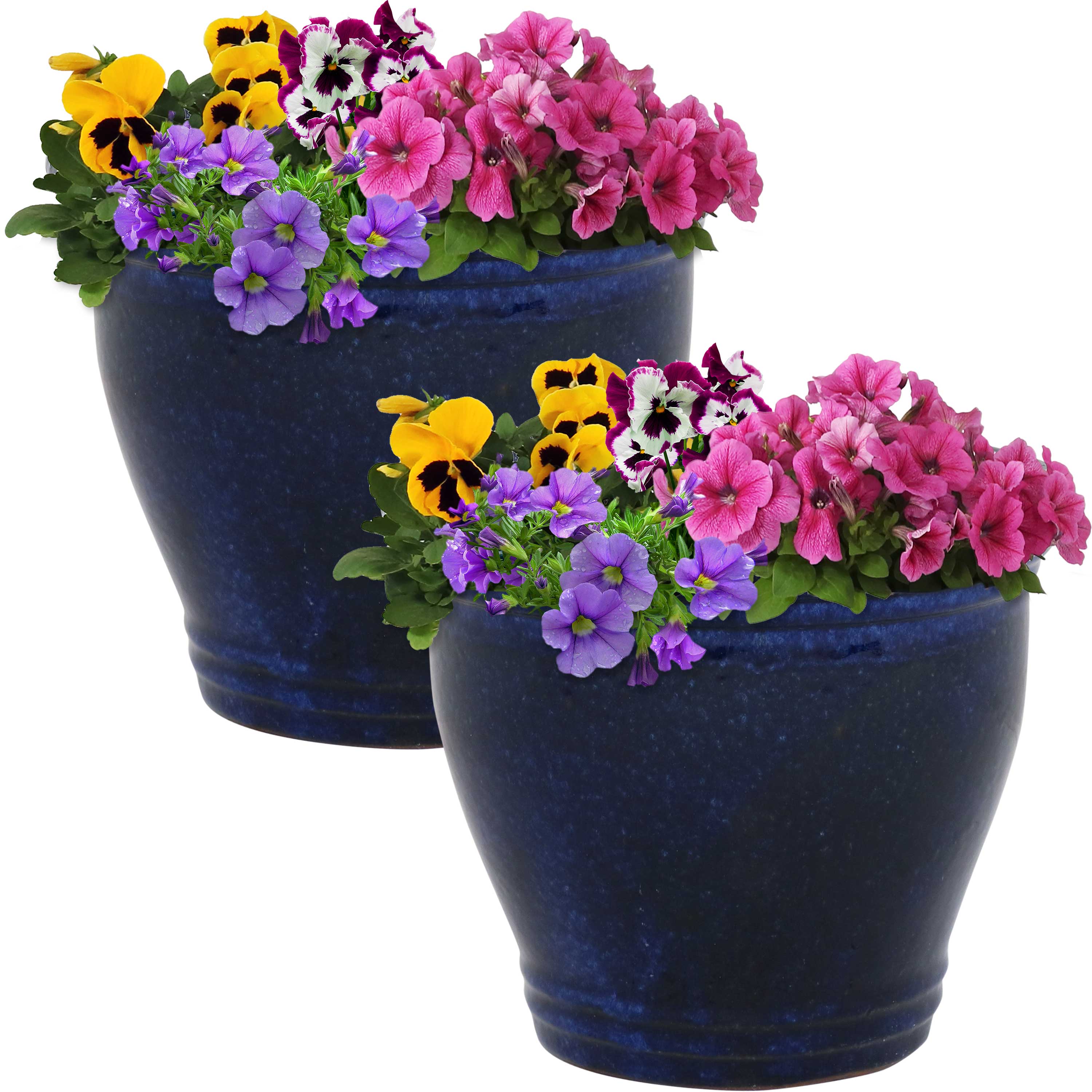 Premium Glazed Ceramic Plant Pots with Drainage Holes - Set of 2 Indoor/Outdoor Flower Planters for Home Decor, Garden & Patio