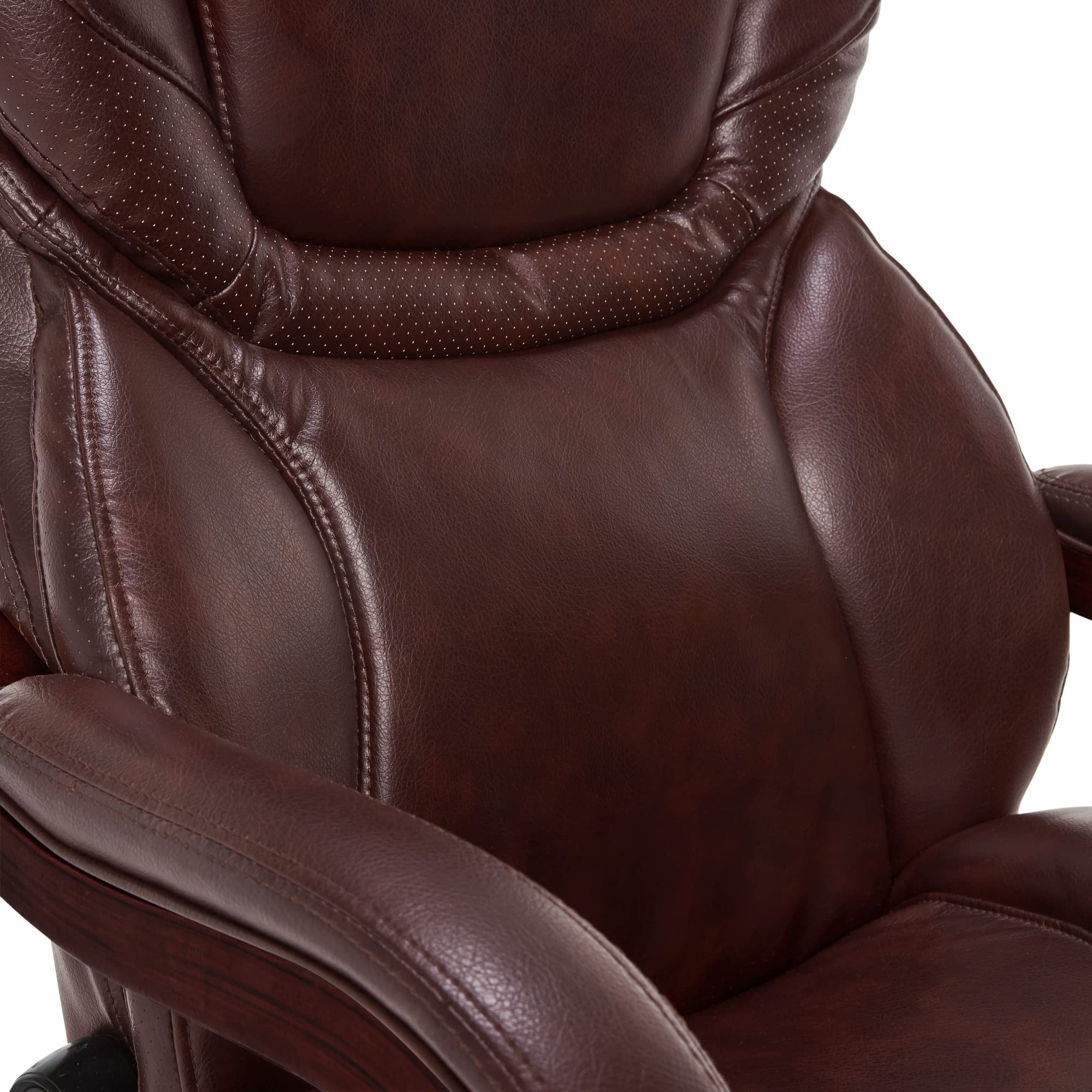 Serta® Conway Big & Tall Executive Office Chair - Ergonomic High-Back with Adjustable Lumbar Support, Plush Cushion & Body Pillows, Padded Armrests, Wooden Swivel Base - Bonded Leather Chestnut Brown - Perfect for Home Office, Gaming & Workspace Comfort