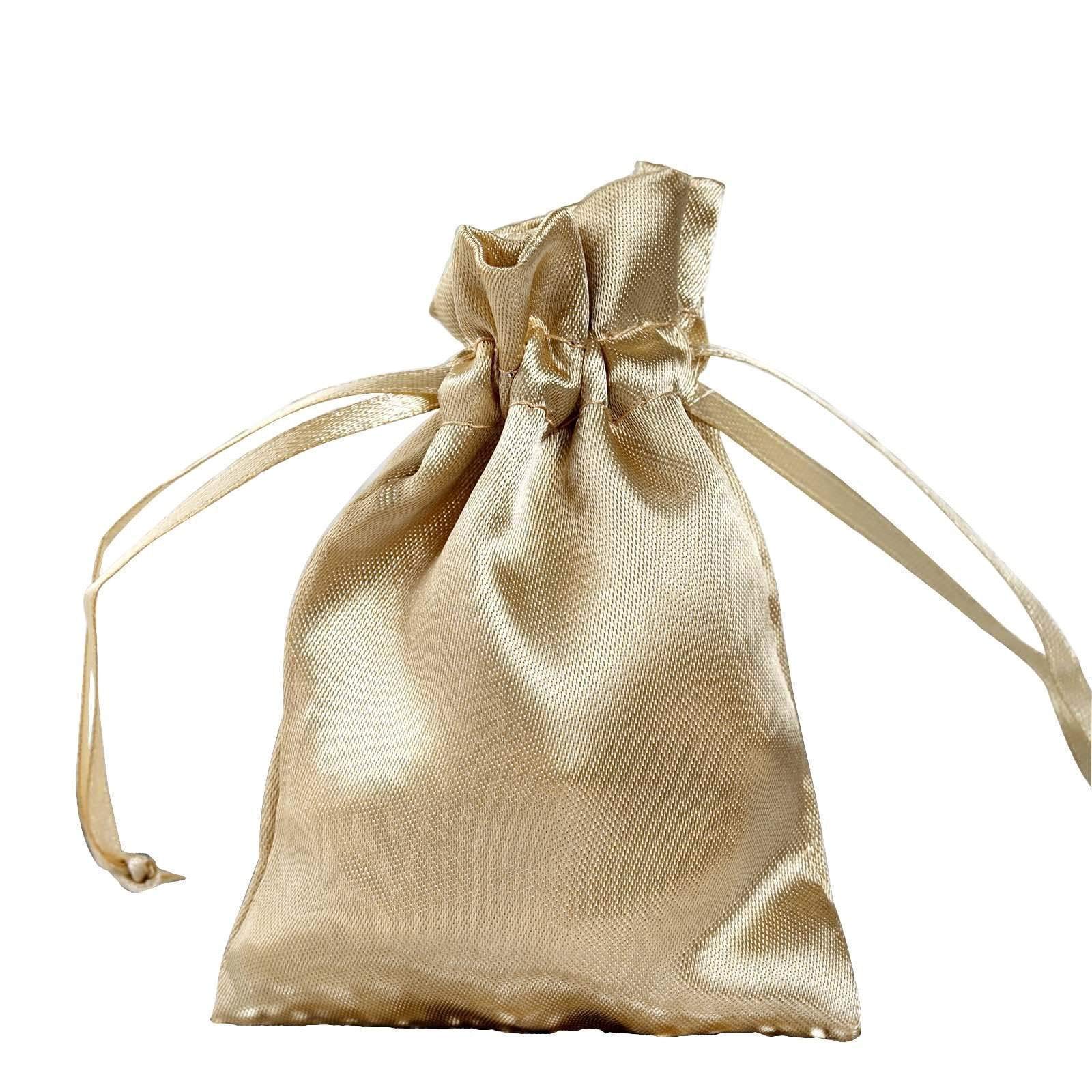 60 Pcs 3x4 Inch Balsa Circle Champagne Satin Drawstring Bags - Wedding Favors, Party Gifts, Jewelry Pouches & Candy Bags for Bridal Showers, Baby Showers, Birthday Parties