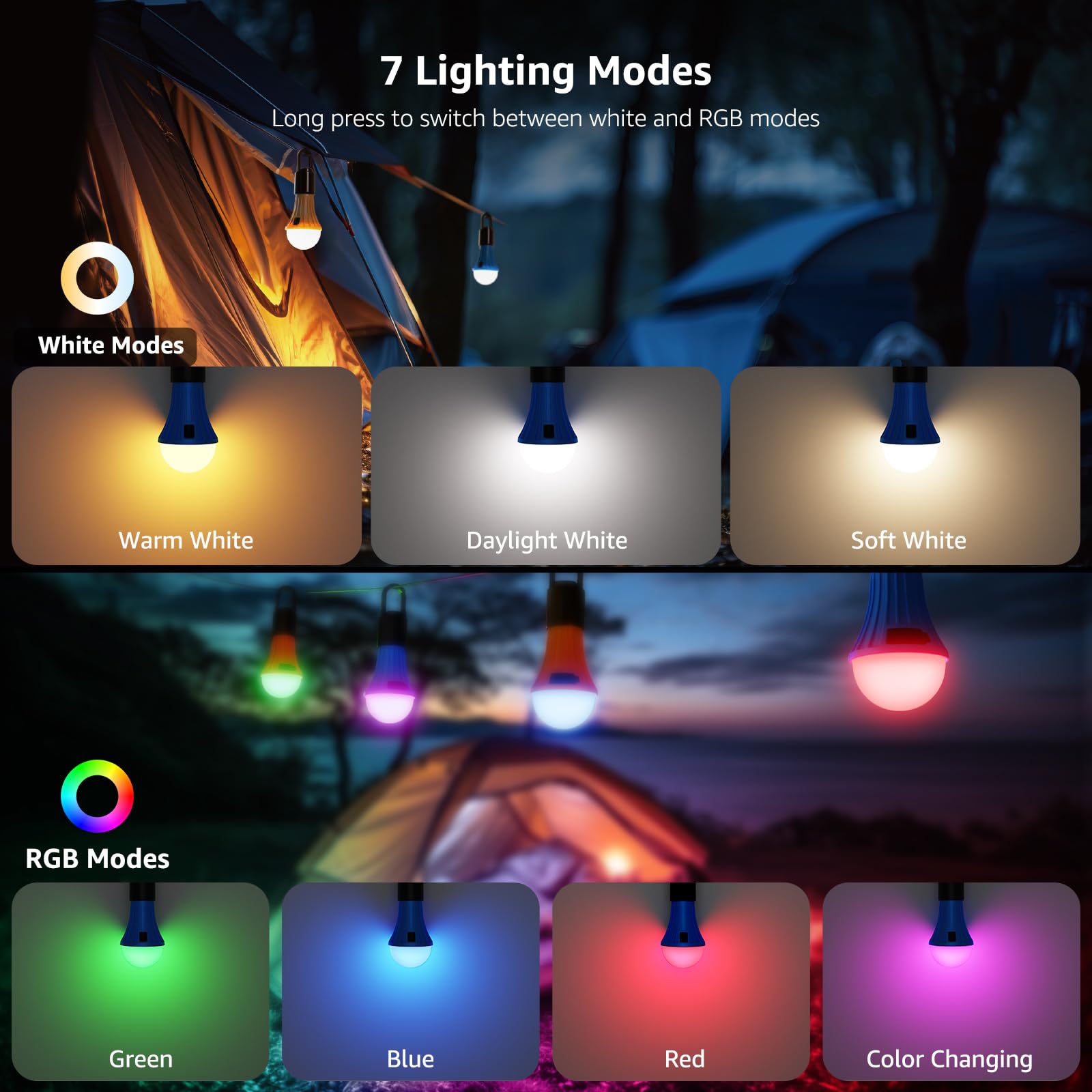 Lepro LED Rechargeable Camping Lantern - 7 Light Modes for Camping & Emergency