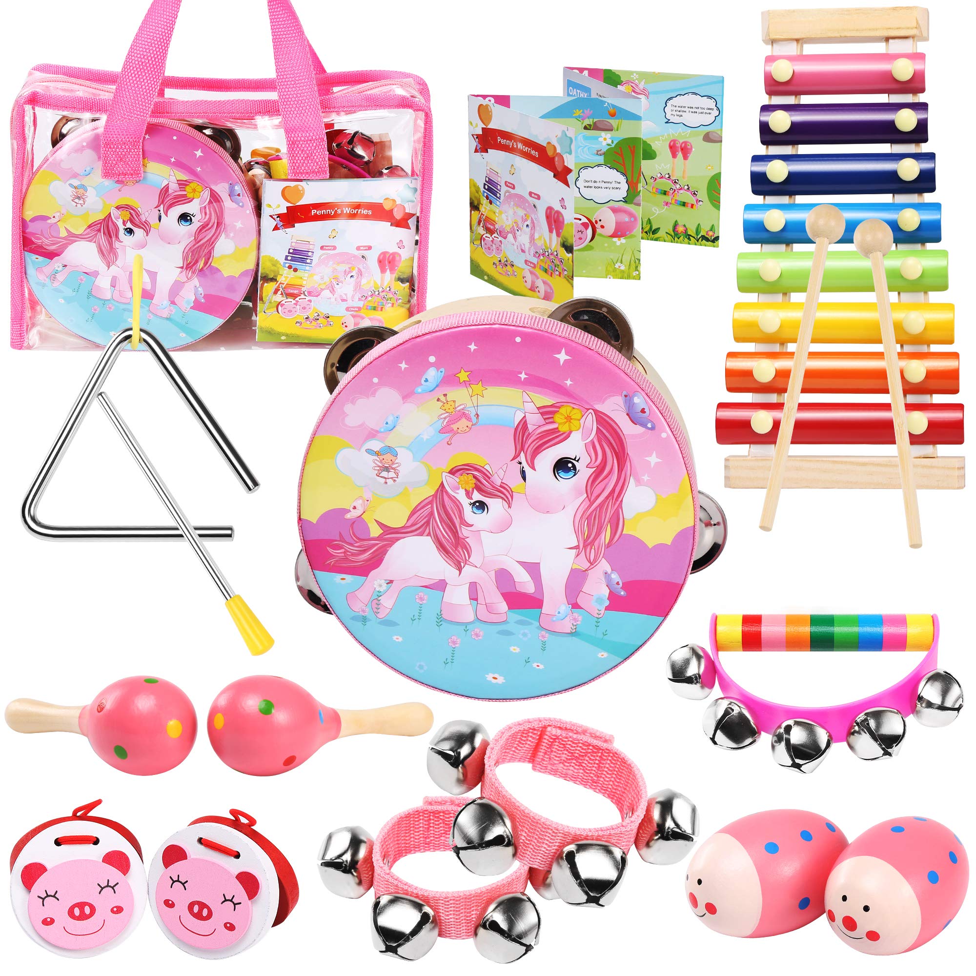Oathx 14-Piece Baby Musical Toys Set - Xylophone, Tambourine & Maracas for Toddlers | Perfect 1st Birthday Gift for Girls | Fun Learning & Playtime