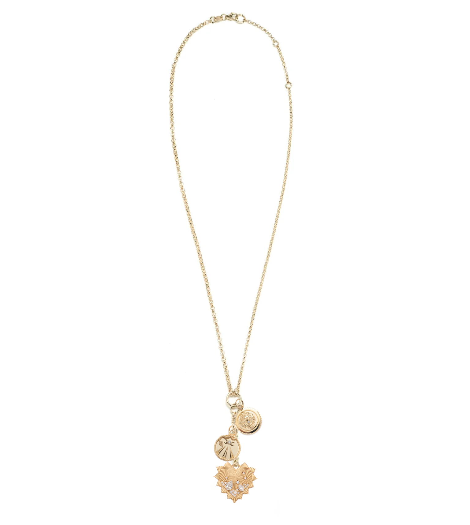 Heart Love Token Small Mixed Belcher Extension Story Necklace - 14K Yellow Gold with Diamond Accents - Perfect for Anniversaries, Valentine's Day & Romantic Gifts