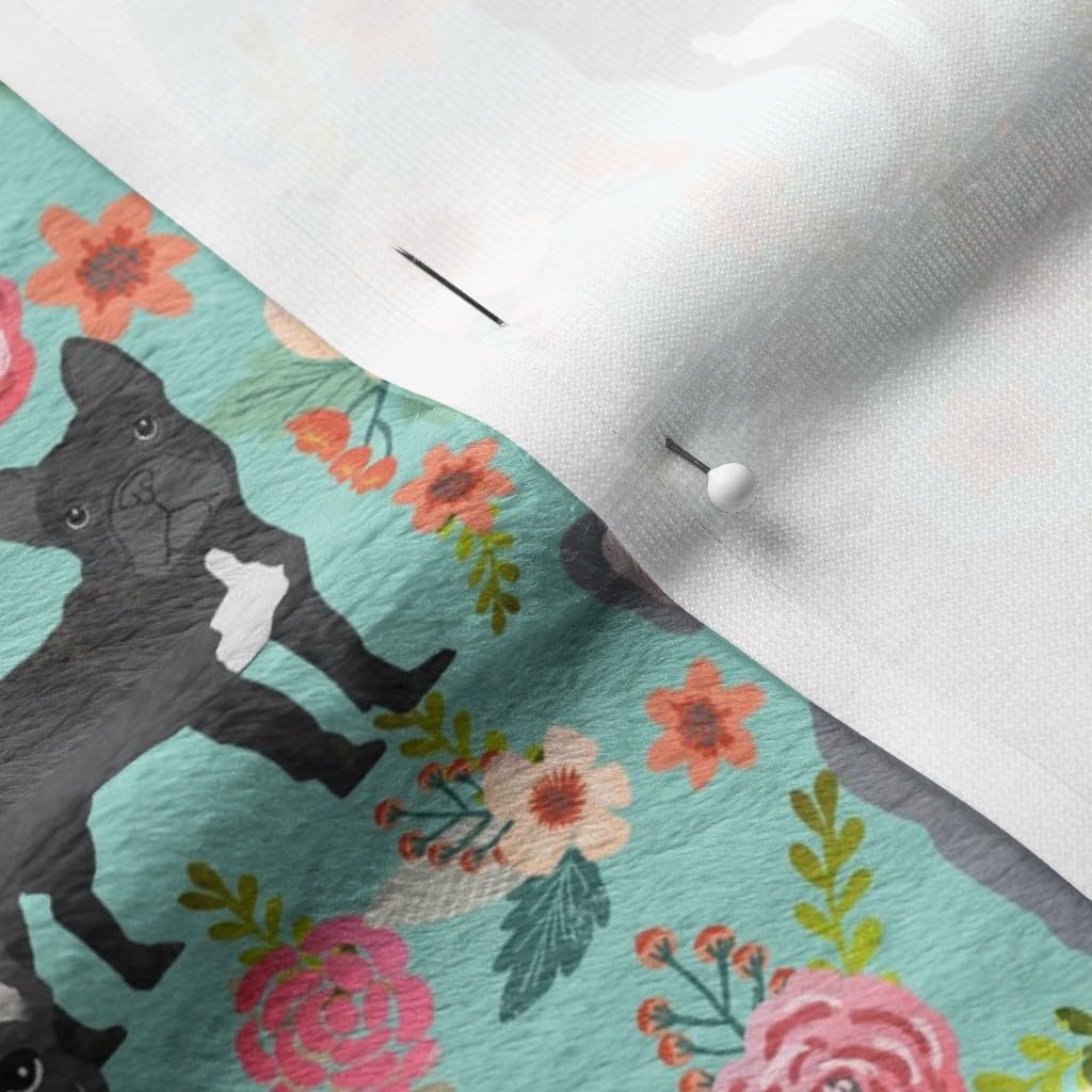 Frenchie Florals Cute French Bulldogs Printed Minky Fabric - Best Pet Bulldog Frenchies Design for Sewing, Baby Blankets & Quilt Backing | Soft Plush Fat Quarter Fabric for DIY Crafts, Home Decor & Gift Making