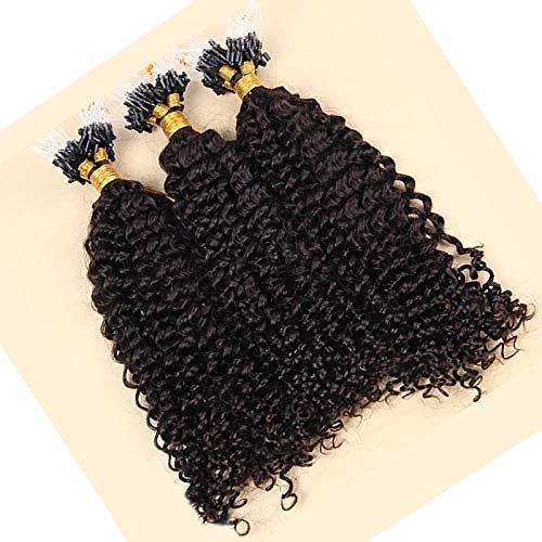 30 Inch Brazilian Kinky Curly Human Hair Extensions - 100g 100 Strands Micro Loop Remy Hair with Beads (Natural Black) for Protective Styles & Volume Boost