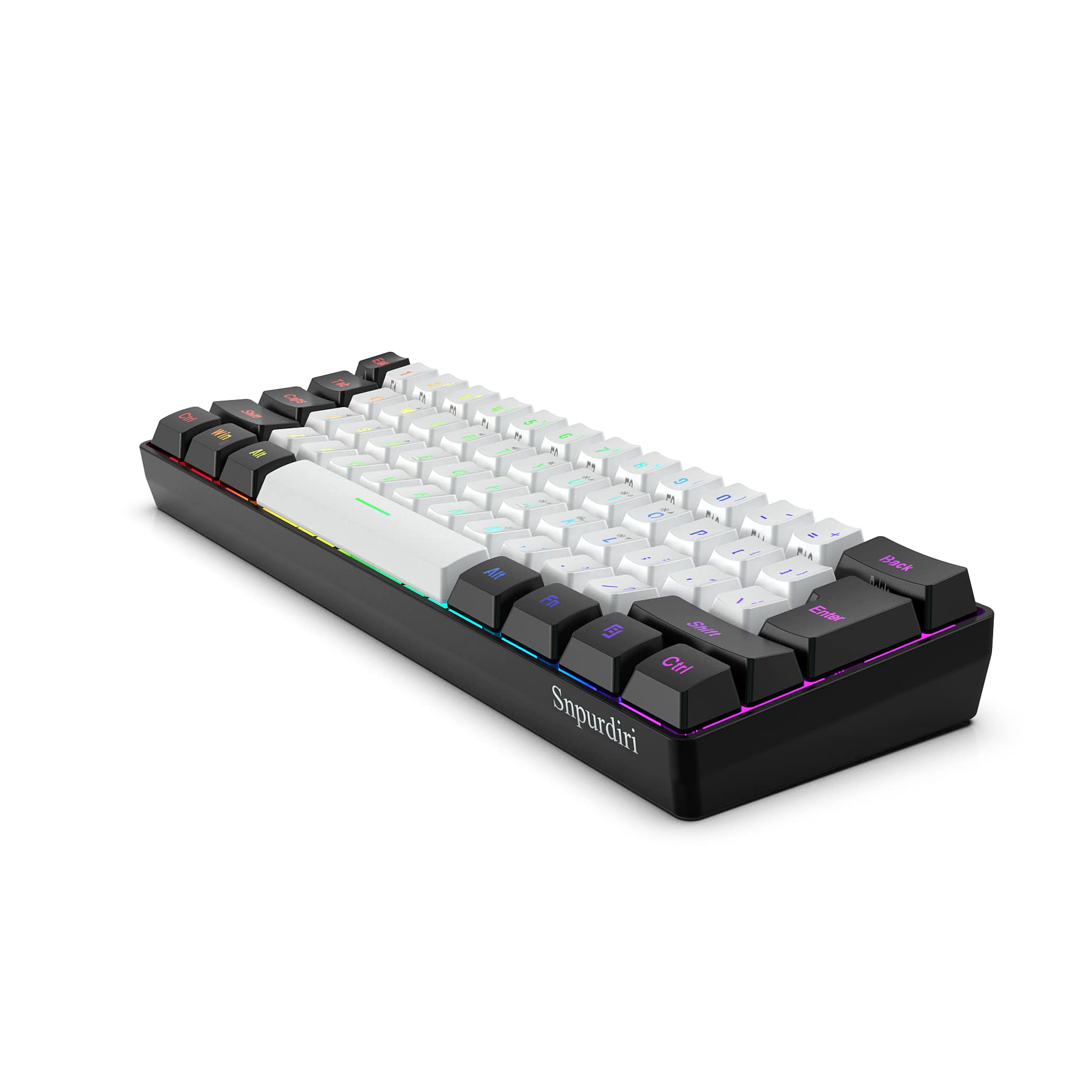 SNPURDIRI 60% Wired Mechanical Gaming Keyboard - 61 Key RGB Backlit Ultra-Compact Keyboard for PC & Mac Gamers, Typists & Office Work | Portable Travel Keyboard for Business Trips & Small Spaces (Black-White) | Perfect for Esports, Coding & Home Office Setup