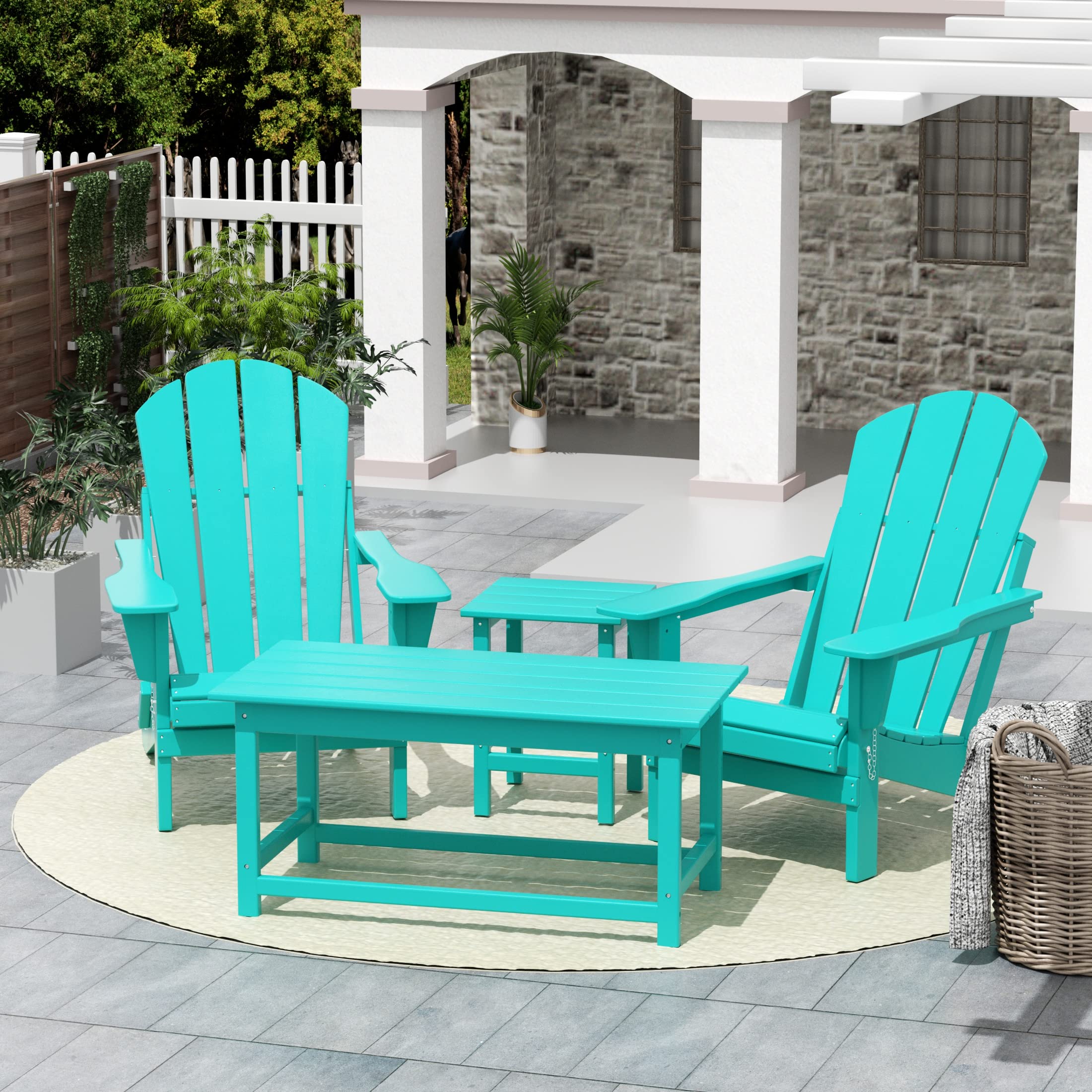 Premium HDPE Adirondack Chair & Table Set - 4-Piece Outdoor Furniture for Patio, Balcony, Garden - UV & Weather Resistant Poly Furniture in Turquoise - Perfect for Relaxing, Entertaining & Outdoor Dining