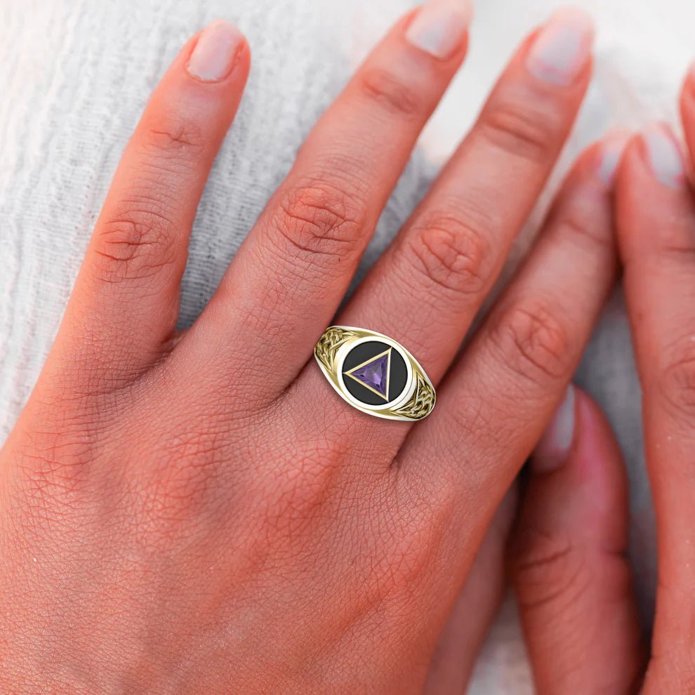 14K Yellow Gold Celtic AA Recovery Ring with Genuine Gemstone - Elegant Jewelry for Women, Perfect for Gifts, Healing & Spiritual Practices