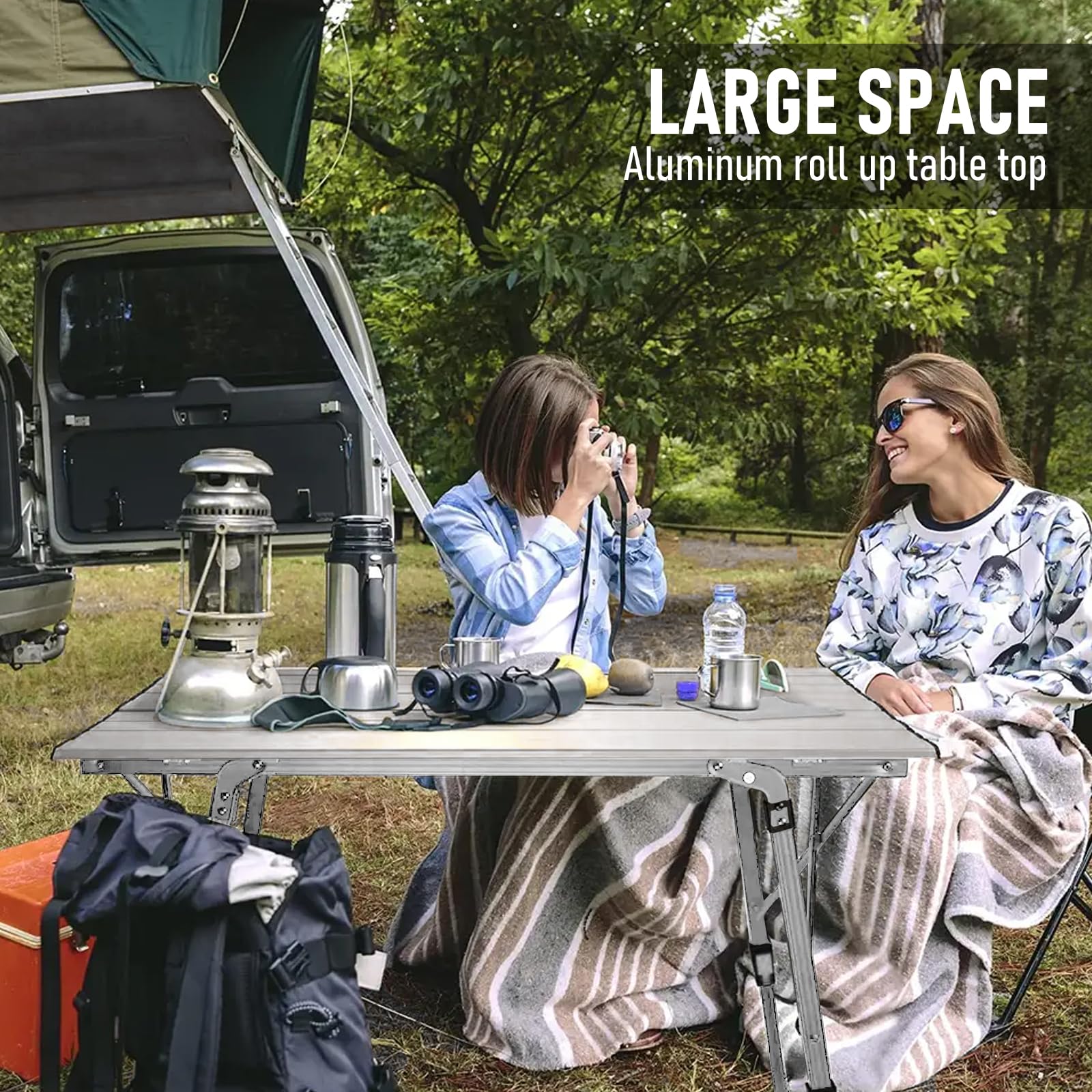 Premium Folding Aluminum Camping Table - Adjustable Height Lightweight Picnic Table with Mesh Storage & Carry Bag - Perfect for Outdoor BBQ, Beach Parties, Hiking & Tailgating (47