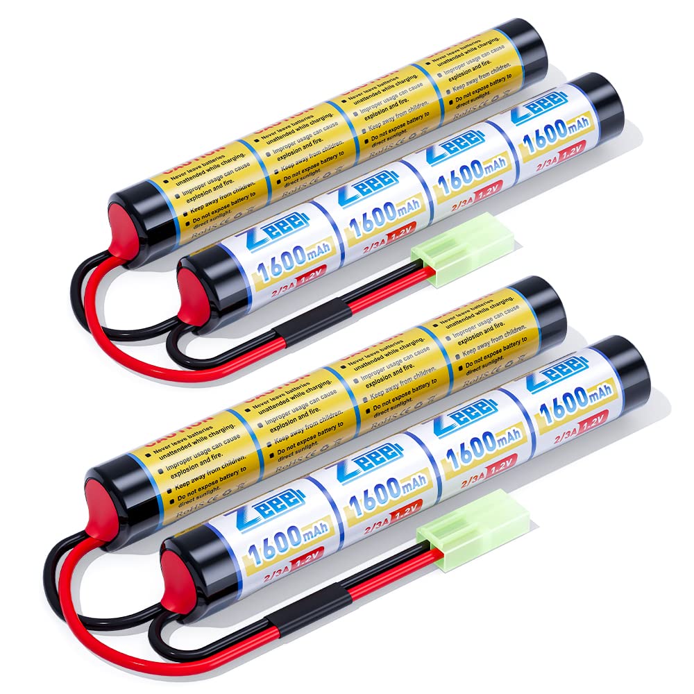 Zeee 9.6V 1600mAh NiMH Airsoft Battery with Mini Tamiya Plug (2 Pack) - Perfect for RC Guns & Airsoft Battles