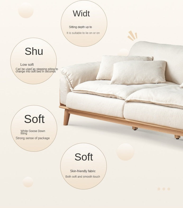 Premium Oak Solid Wood Sofa with High-Tech Fabric & Cotton Linen Finish - Modern Living Room Furniture for Home & Office Comfort