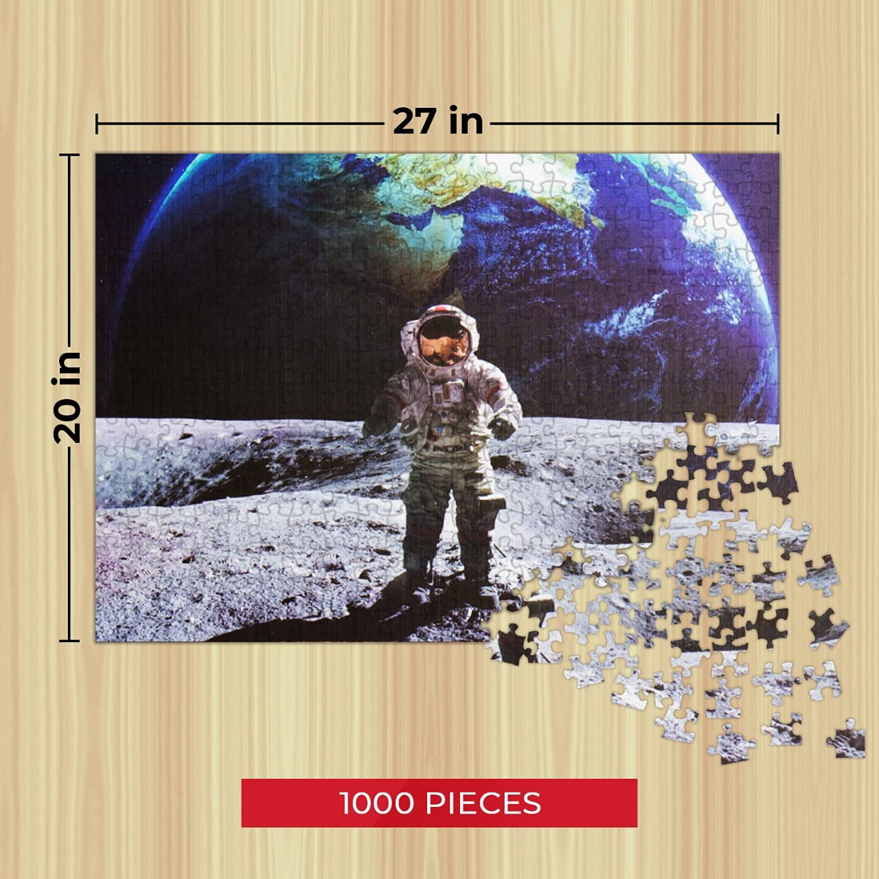 1000 Piece Moon Astronaut Jigsaw Puzzle for Adults & Kids – 27 x 20 Inch Extra Thick Recycled Puzzle Pieces with Bonus Poster | Fun Family Game Night & STEM Learning Activity