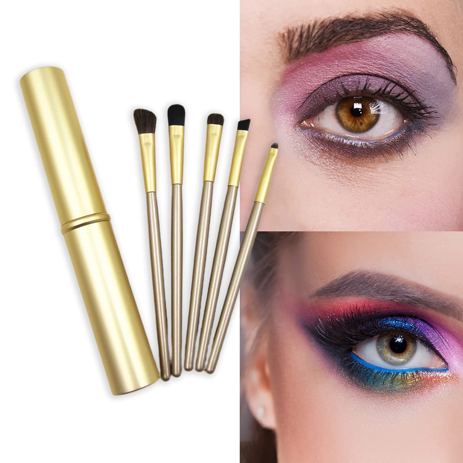 Professional 5-Piece Makeup Brush Set - Soft Bristles, Aluminum Tube Handle for Eyeshadow & Eyeliner | Portable Travel Beauty Kit (Purple) | Perfect for On-the-Go Makeup Application & Touch-Ups