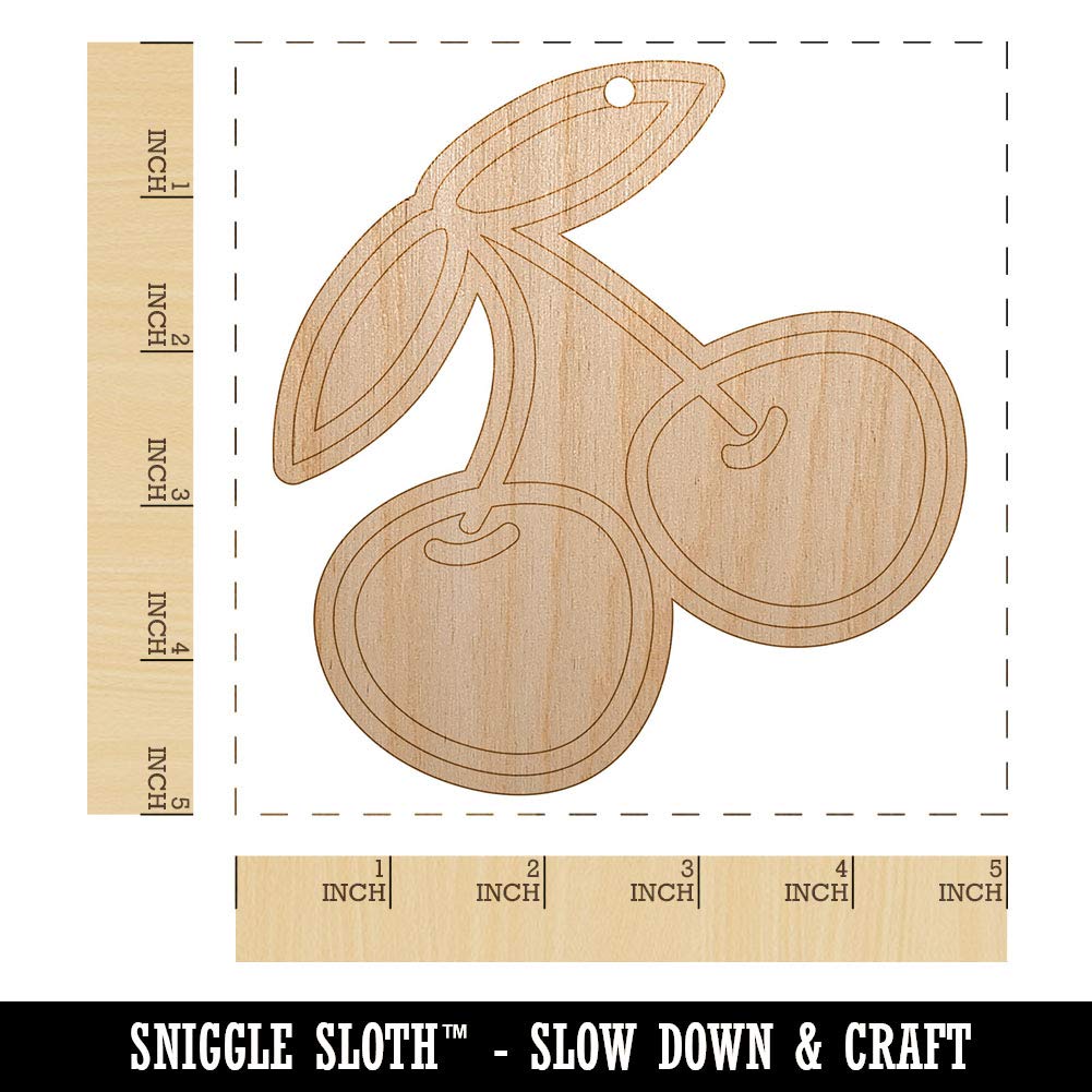 Sniggle Sloth Pair of Cherries Wooden Christmas Ornaments - Unfinished DIY Craft with Pre-Drilled Holes for Holiday Tree Decorating - Perfect for Christmas Tree Decor, Gift Making & Craft Projects