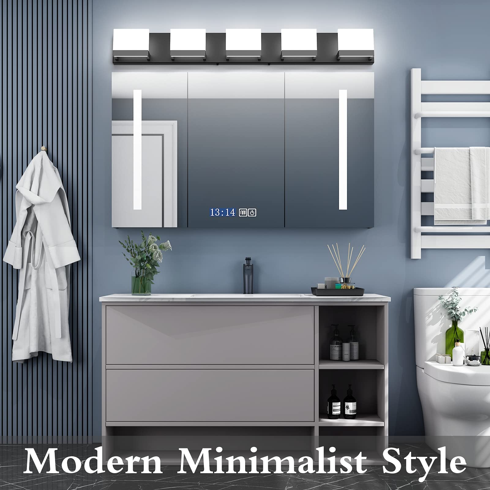 Tipace 5-Light Modern Black LED Vanity Light Fixture - Up/Down Lighting for Bathroom Mirror - 6000K Cool White - Perfect for Bathroom, Dressing Room & Makeup Area