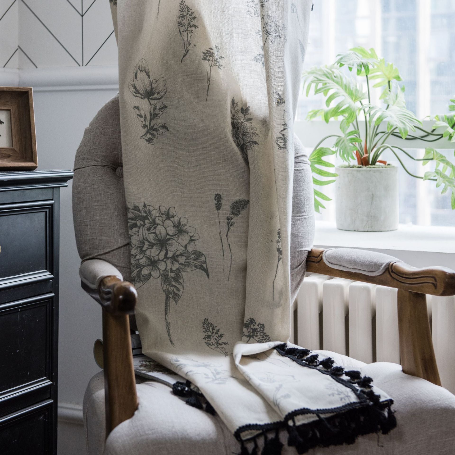Adalee Linen Floral Ivory Sheer Custom Curtain & Drape - Elegant Window Treatment for Living Room, Bedroom & Dining Room Decor