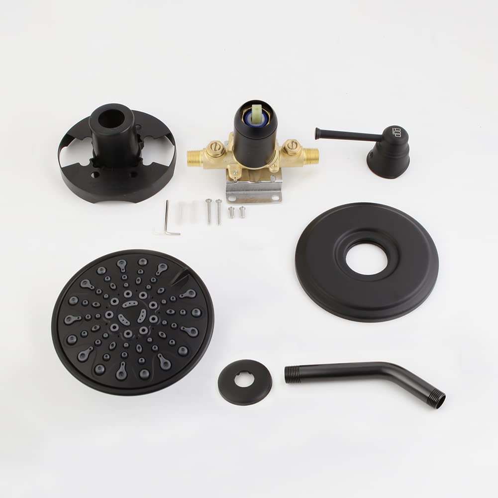 Premium Matte Black Shower Faucet Set - 6 Inch Rainfall Shower Head System with Single Handle Wall Mounted Trim Kit & Rough-in Valve | Modern Bathroom Fixtures for Luxurious Spa-like Experience