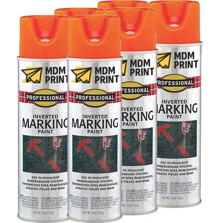 Bright Orange Inverted Marking Paint - 15 oz (6-Pack) | High Visibility Fluorescent Paint for Construction, Landscaping & Road Marking